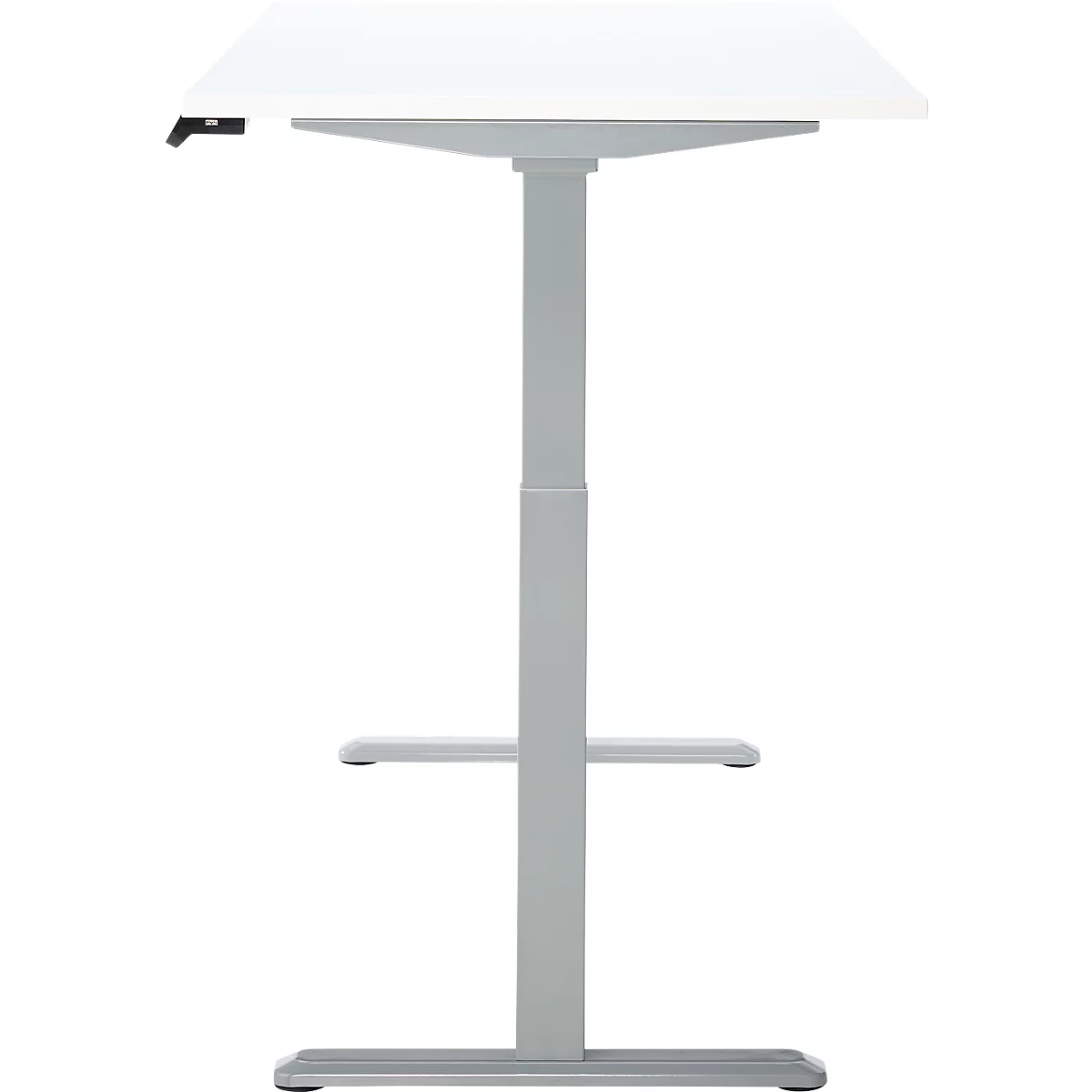 Schreibtisch, Rechteck, elektrisch höhenverstellbar, T-Fuß, B 1600 x T 800 x H 620-1280 mm, inkl. Memory Master, weiß/silber