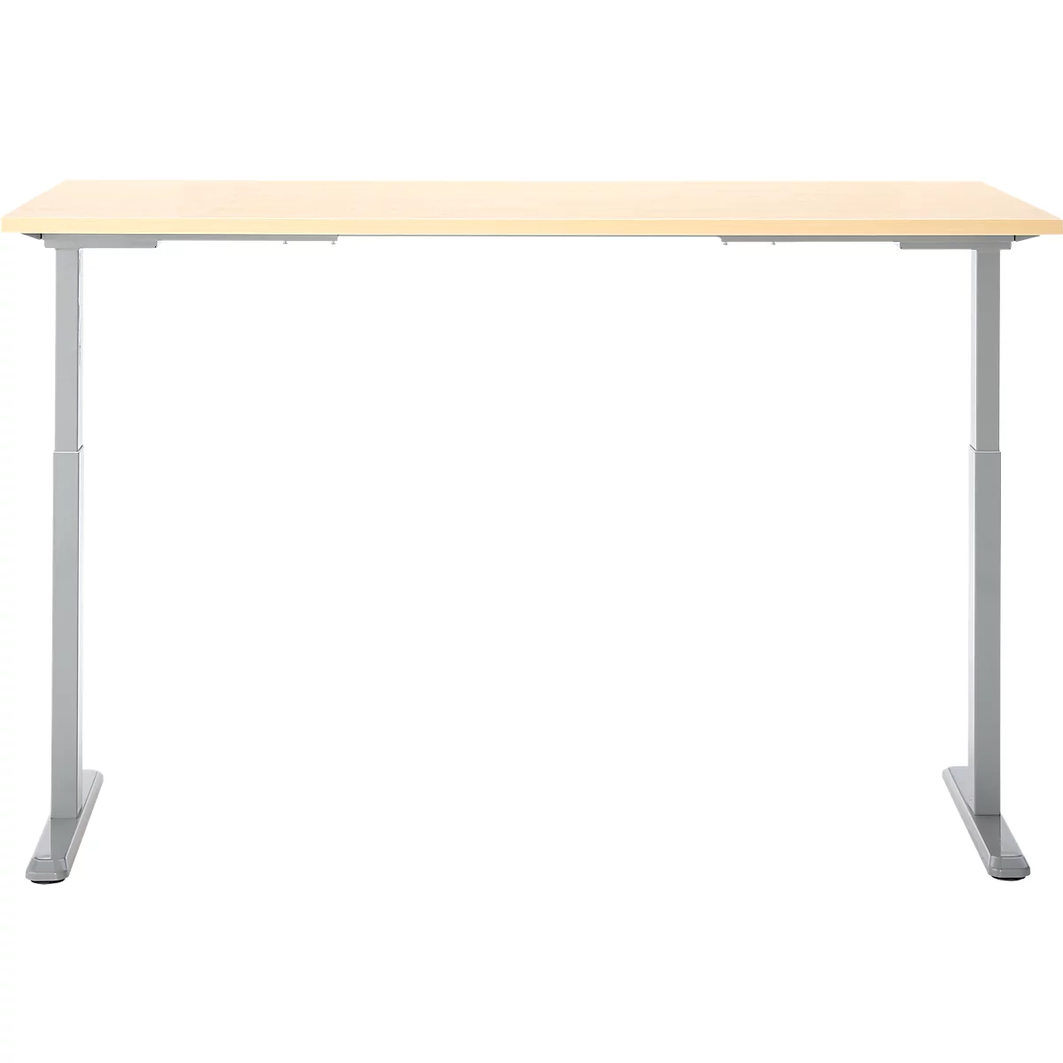 Schreibtisch, Rechteck, elektrisch höhenverstellbar, T-Fuß, B 1800 x T 800 x H 620-1280 mm, inkl. Memory Master, Ahorn-Dekor/silber