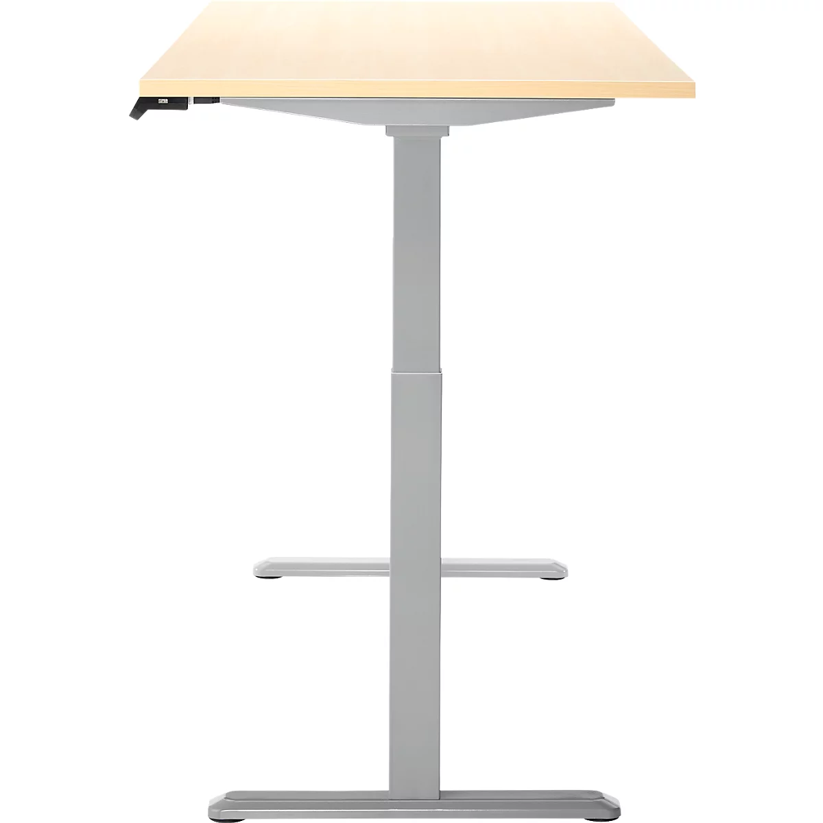 Schreibtisch, Rechteck, elektrisch höhenverstellbar, T-Fuß, B 1800 x T 800 x H 620-1280 mm, inkl. Memory Master, Ahorn-Dekor/silber