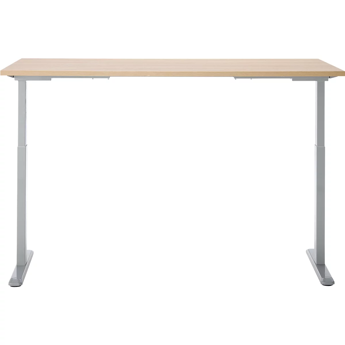 Schreibtisch, Rechteck, elektrisch höhenverstellbar, T-Fuß, B 1800 x T 800 x H 620-1280 mm, inkl. Memory Master, Eiche-Dekor/silber