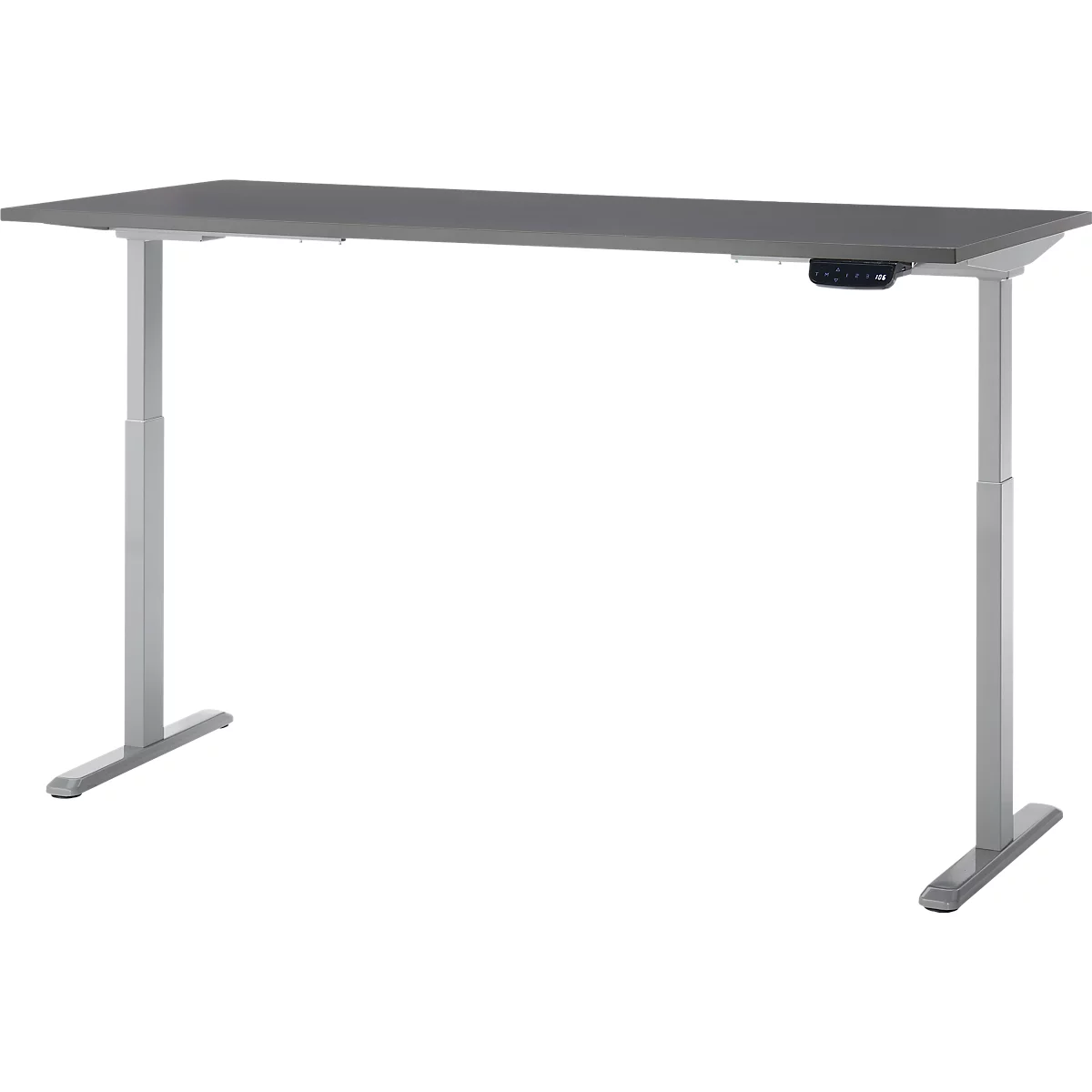 Schreibtisch, Rechteck, elektrisch höhenverstellbar, T-Fuß, B 1800 x T 800 x H 620-1280 mm, inkl. Memory Master, graphit/silber
