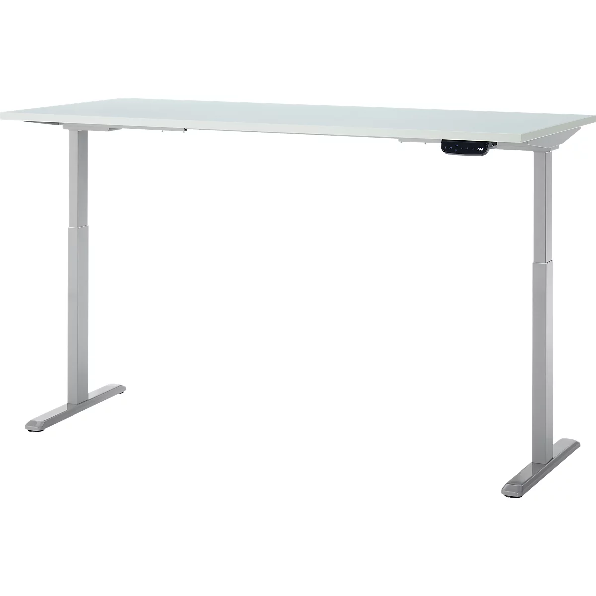 Schreibtisch, Rechteck, elektrisch höhenverstellbar, T-Fuß, B 1800 x T 800 x H 620-1280 mm, inkl. Memory Master, lichtgrau/silber
