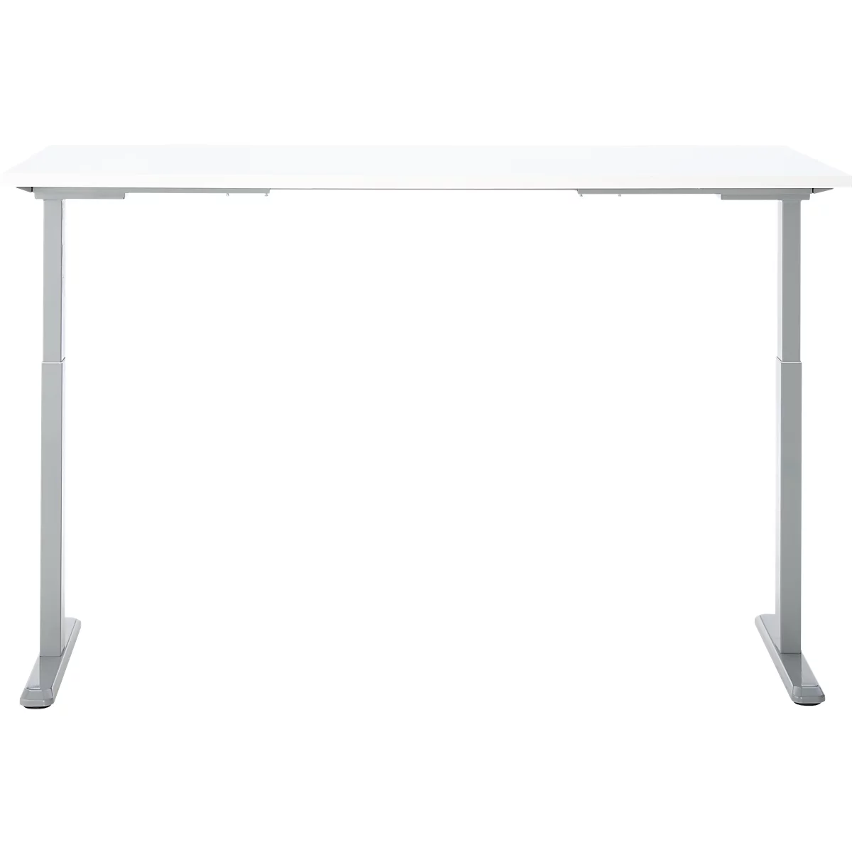 Schreibtisch, Rechteck, elektrisch höhenverstellbar, T-Fuß, B 1800 x T 800 x H 620-1280 mm, inkl. Memory Master, weiß/silber