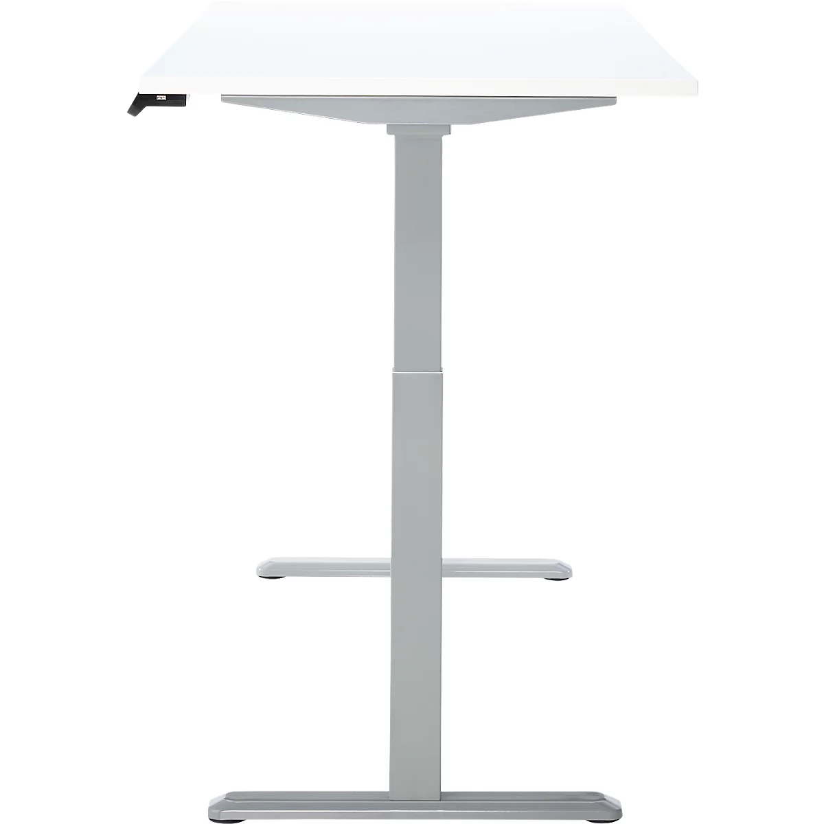 Schreibtisch, Rechteck, elektrisch höhenverstellbar, T-Fuß, B 1800 x T 800 x H 620-1280 mm, inkl. Memory Master, weiß/silber