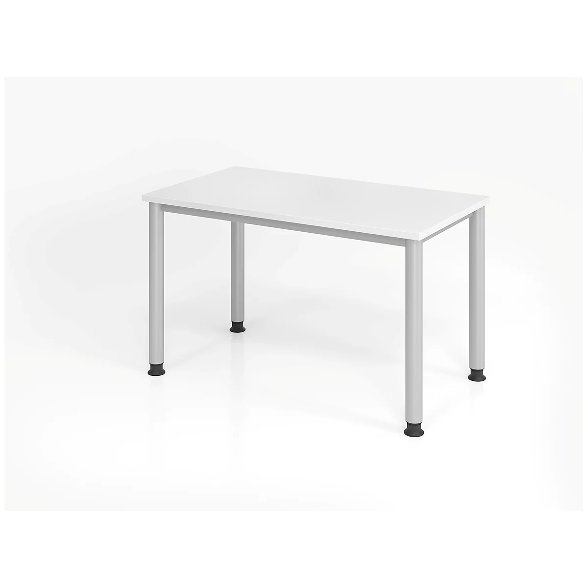 Schreibtisch, rechteckig, 4 Füße, Rundrohr, B 1200 x T 672 x H 685-810 mm, weiß/silber