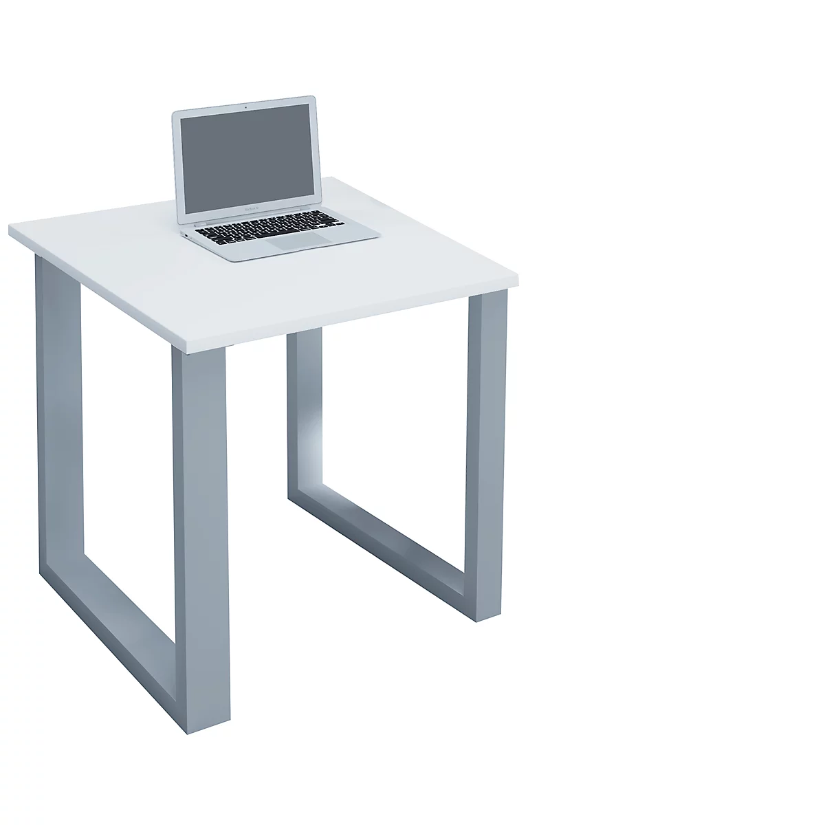 Schreibtisch, rechteckig, Bügelfuß, B 800 x T 800 x H 760 mm, weiß/silber