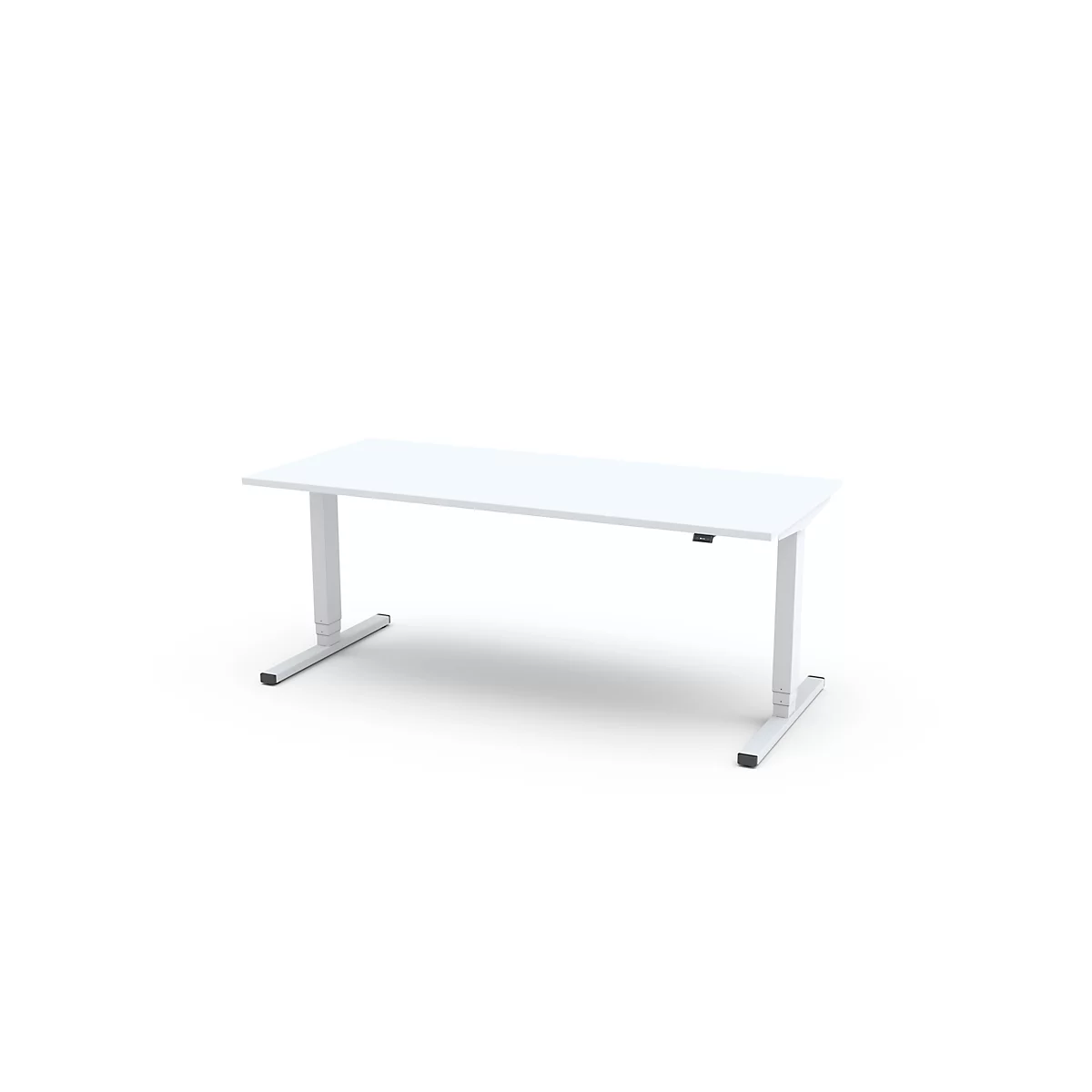 Schreibtisch SOLITÄR, elektr. höhenverstellbar, Rechteck, T-Fuß, mit Kabelkanal, B 2000 x T 800 mm