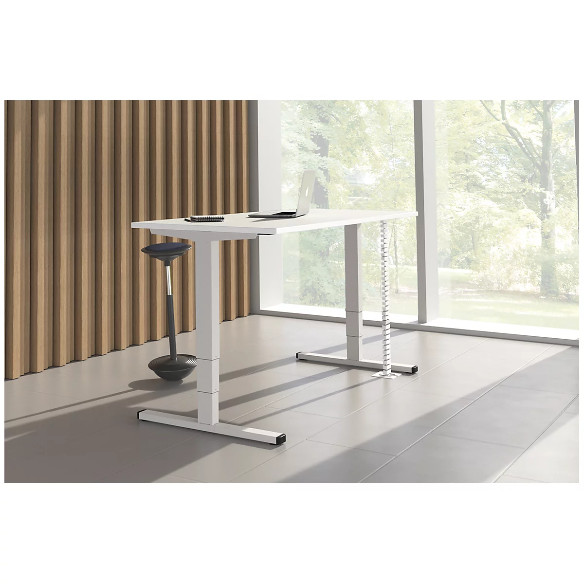 Schreibtisch SOLITÄR, elektr. höhenverstellbar, Rechteck, T-Fuß, mit Kabelkanal, B 2000 x T 800 mm