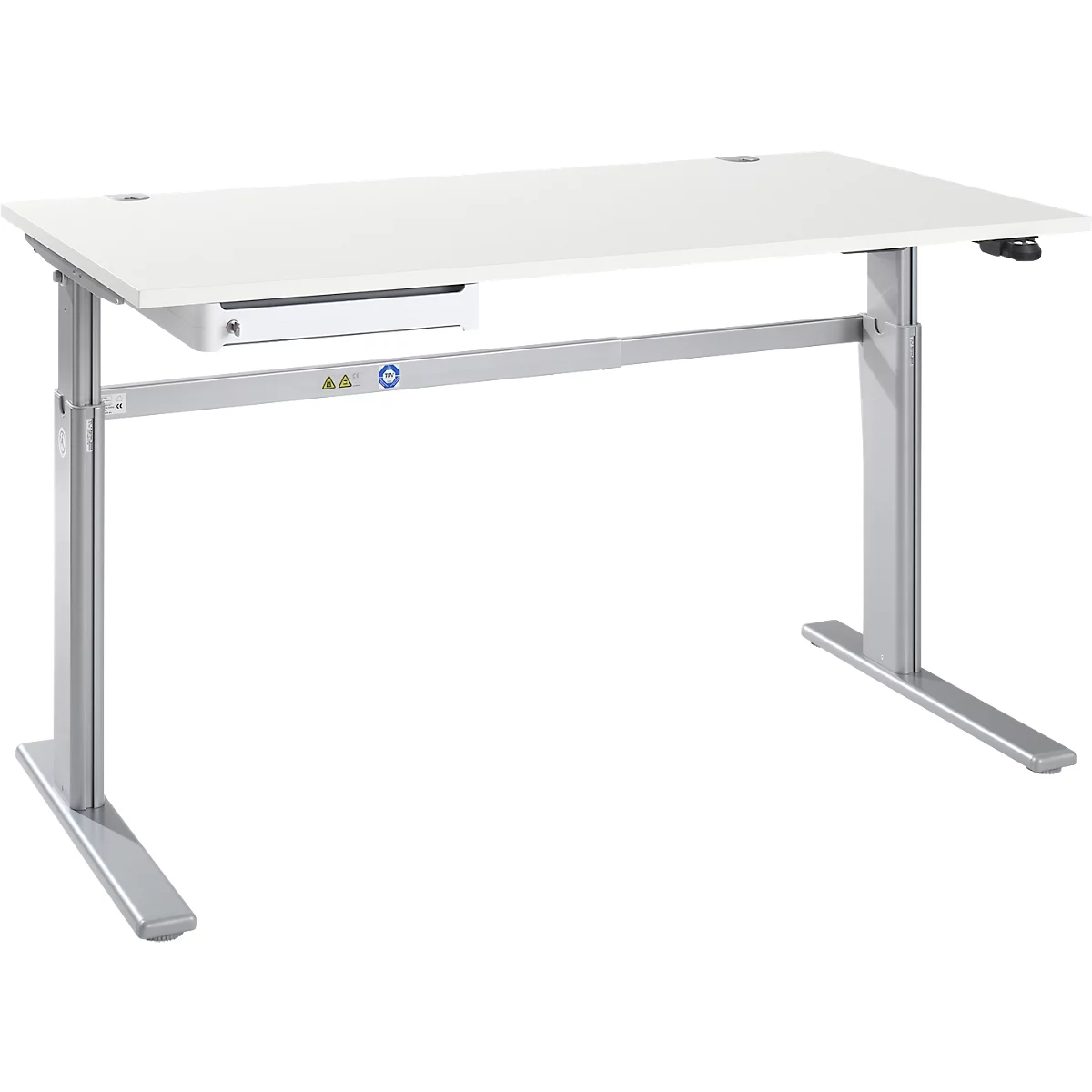 Schreibtisch STANDARD, elektrisch höhenverstellbar, B 1600 mm, weiß/weißaluminium + OrgaWork Schublade