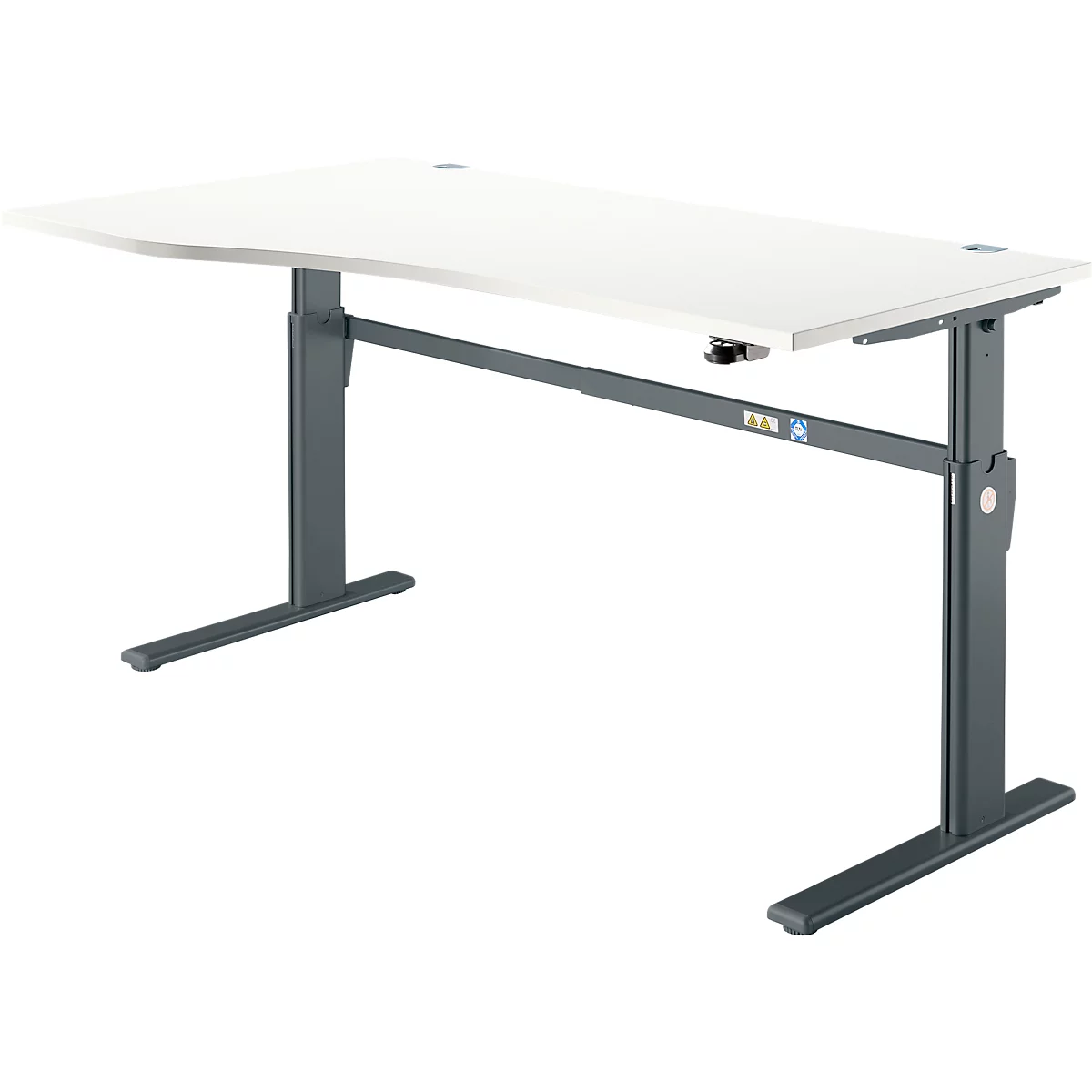 Schreibtisch Standard, elektrisch höhenverstellbar, Freiform, Ansatz links, C-Fuß, B 1800 x T 1000/800 x H 725-1185 mm, Ahorn/anthrazit