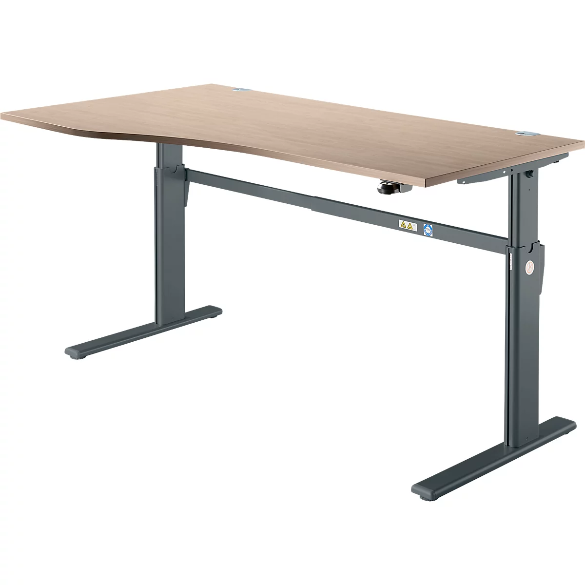 Schreibtisch Standard, elektrisch höhenverstellbar, Freiform, Ansatz links, C-Fuß, B 1800 x T 1000/800 x H 725-1185 mm, Eiche/anthrazit