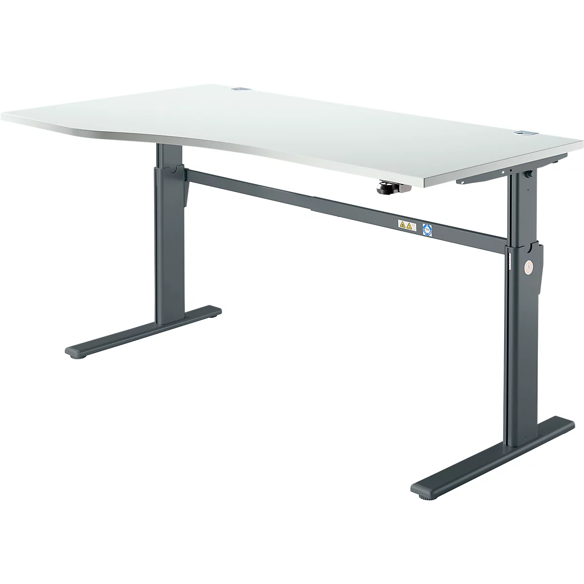 Schreibtisch Standard, elektrisch höhenverstellbar, Freiform, Ansatz links, C-Fuß, B 1800 x T 1000/800 x H 725-1185 mm, lichtgrau/anthrazit