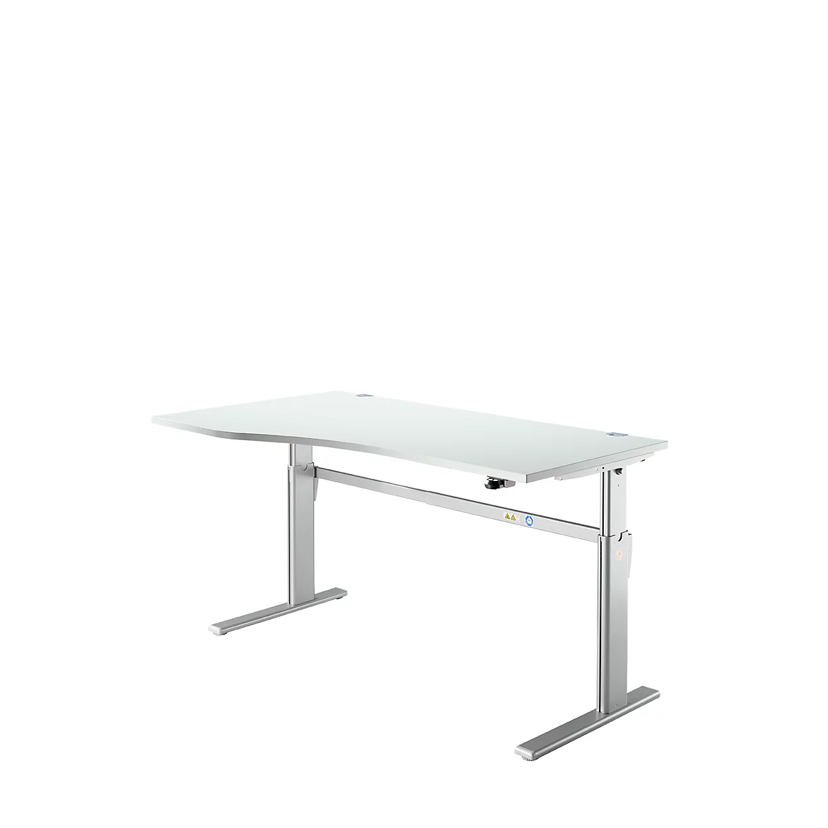 Schreibtisch Standard, elektrisch höhenverstellbar, Freiform, Ansatz links, C-Fuß, B 1800 x T 1000/800 x H 725-1185 mm, lichtgrau/weißalu