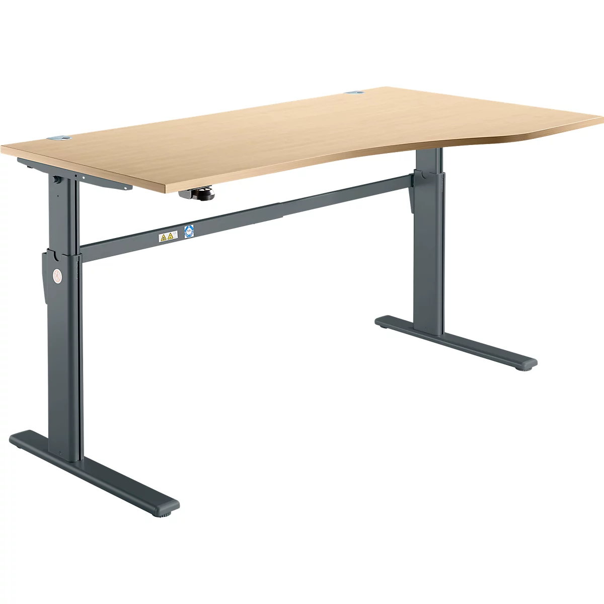 Schreibtisch Standard, elektrisch höhenverstellbar, Freiform, Ansatz rechts, C-Fuß, B 1800 x T 1000/800 x H 725-1185 mm, Ahorn/anthrazit