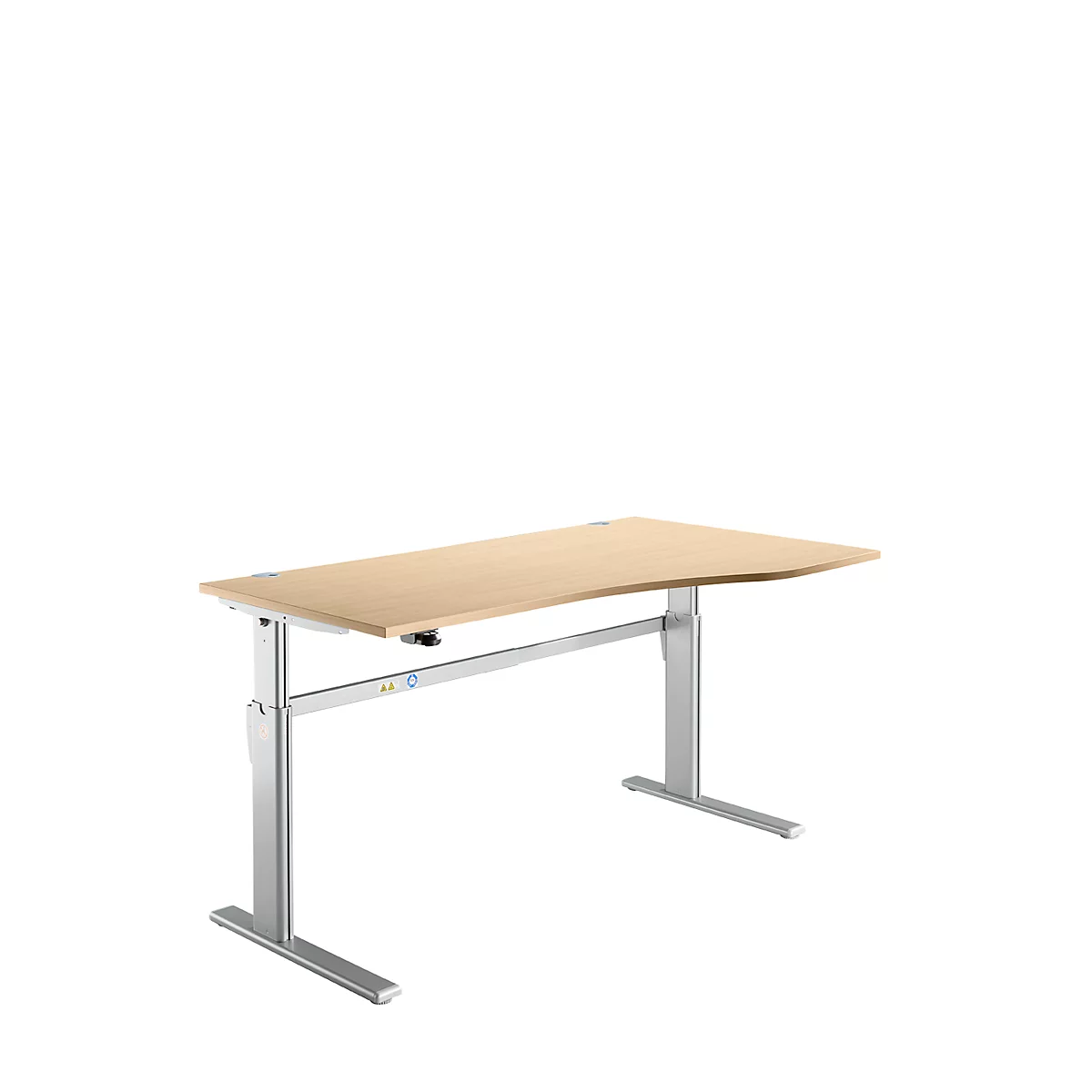 Schreibtisch Standard, elektrisch höhenverstellbar, Freiform, Ansatz rechts, C-Fuß, B 1800 x T 1000/800 x H 725-1185 mm, Ahorn/weißalu