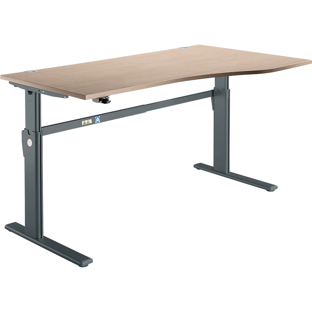 Schreibtisch Standard, elektrisch höhenverstellbar, Freiform, Ansatz rechts, C-Fuß, B 1800 x T 1000/800 x H 725-1185 mm, Eiche/anthrazit