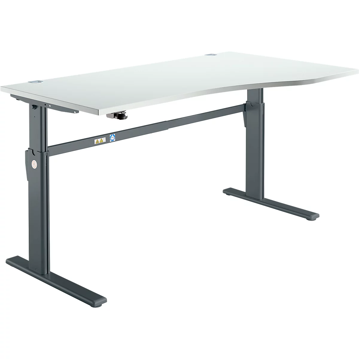 Schreibtisch Standard, elektrisch höhenverstellbar, Freiform, Ansatz rechts, C-Fuß, B 1800 x T 1000/800 x H 725-1185 mm, lichtgrau/anthrazit