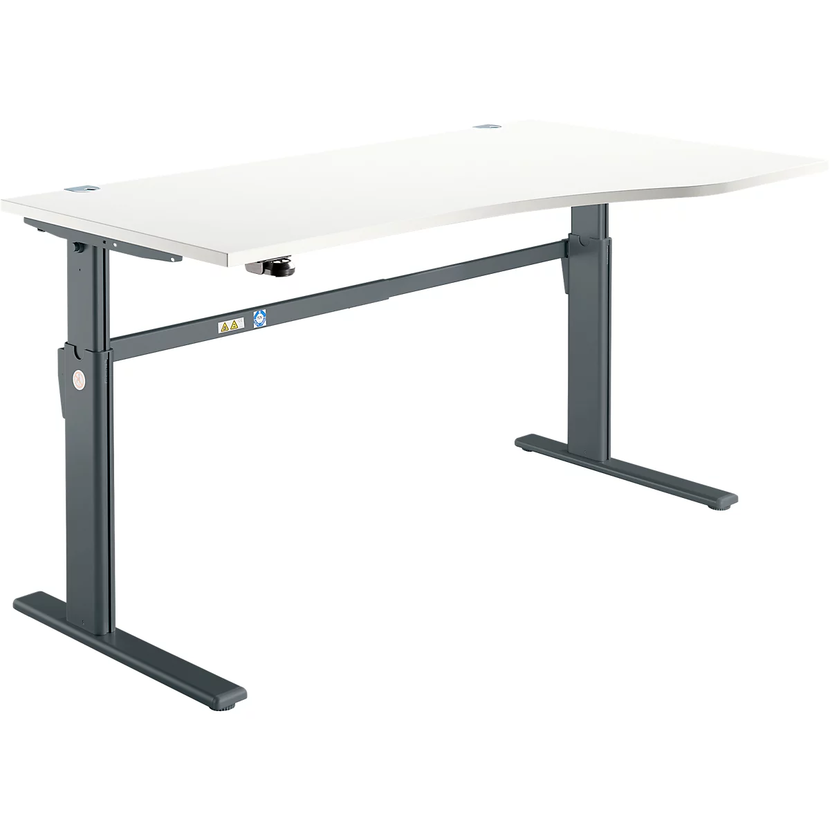 Schreibtisch Standard, elektrisch höhenverstellbar, Freiform, Ansatz rechts, C-Fuß, B 1800 x T 1000/800 x H 725-1185 mm, weiß/anthrazit