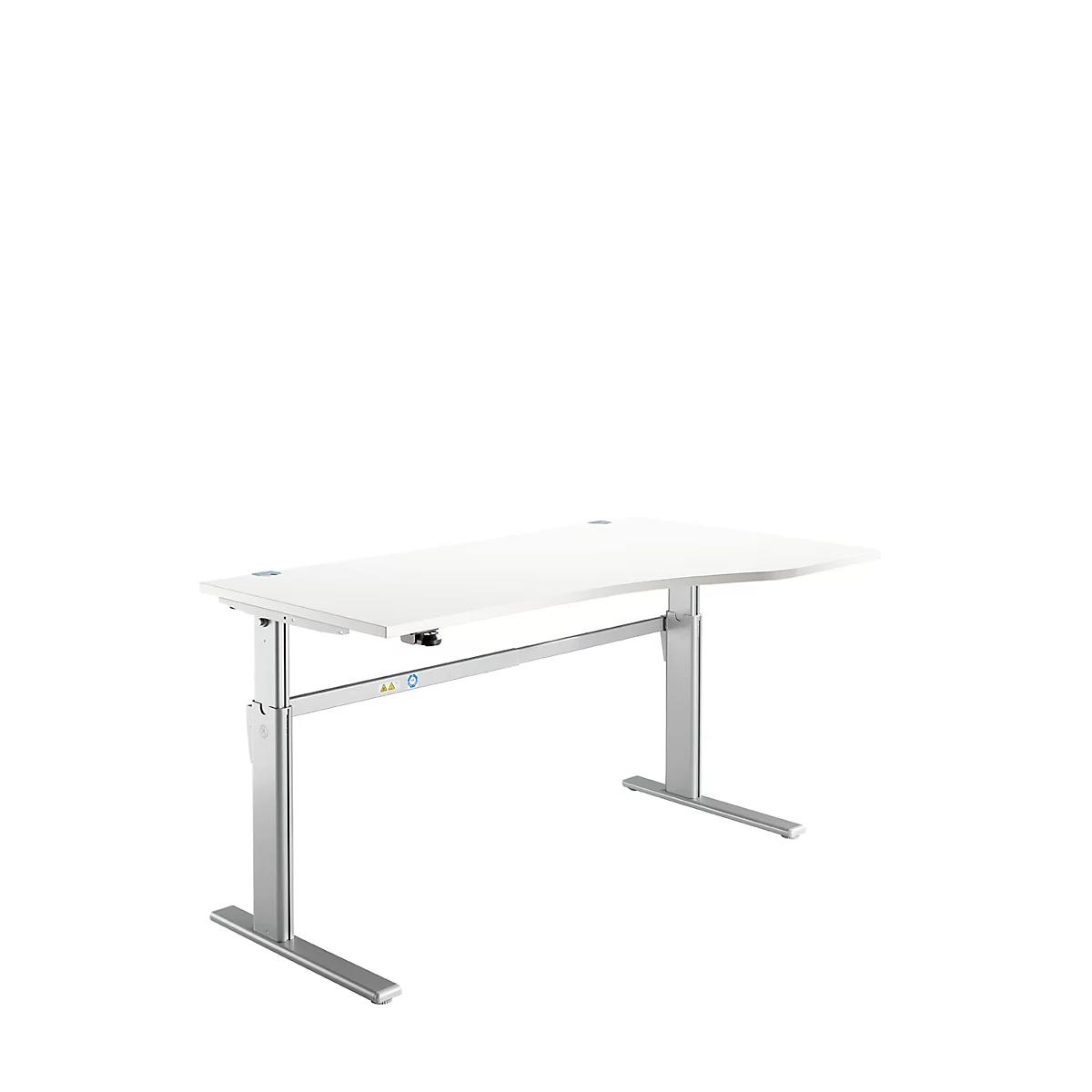Schreibtisch Standard, elektrisch höhenverstellbar, Freiform, Ansatz rechts, C-Fuß, B 1800 x T 1000/800 x H 725-1185 mm, weiß/weißalu