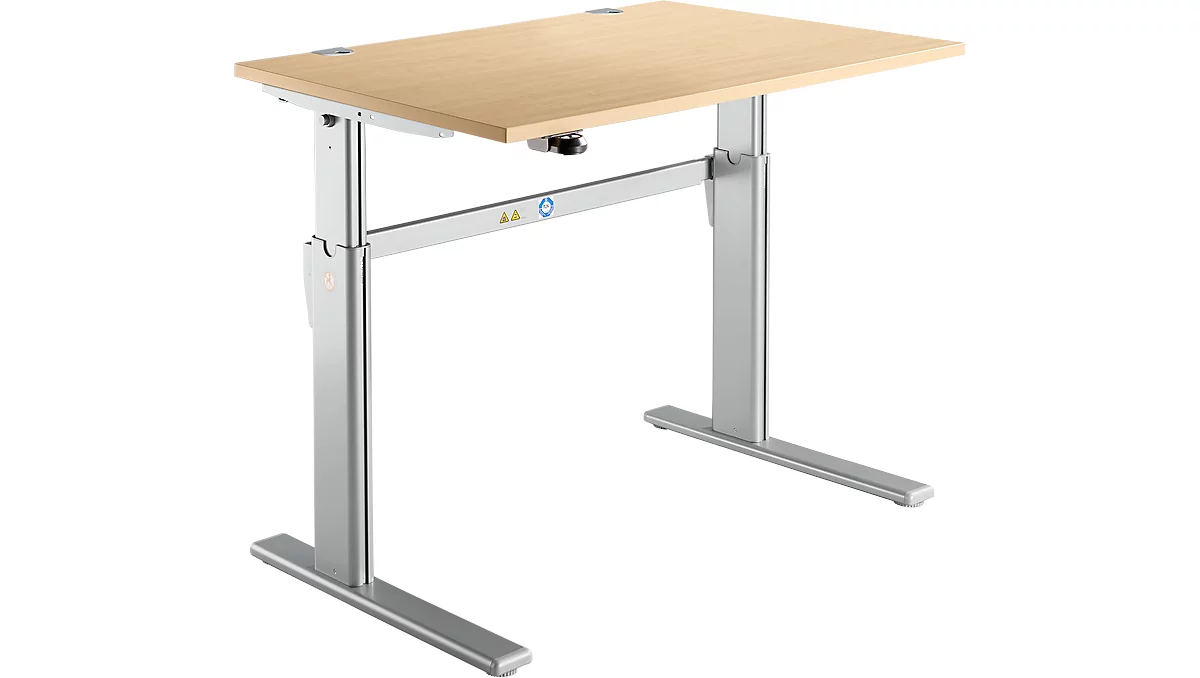 Schreibtisch Standard, elektrisch höhenverstellbar, Rechteck, C-Fuß, B 1200 x T 800 x H 725-1185 mm, Ahorn/weißaluminium RAL 9006