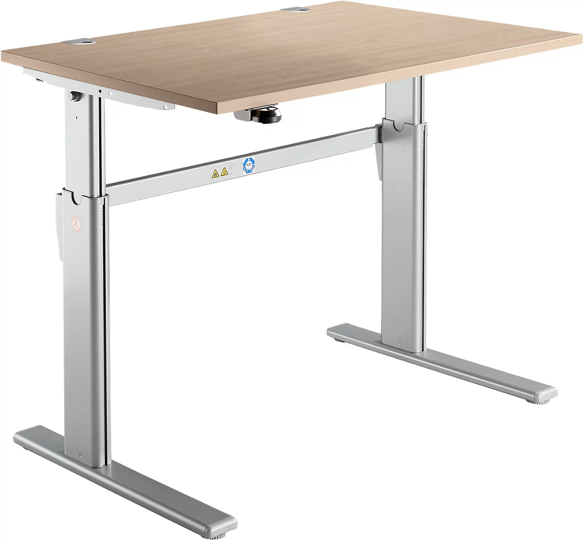 Schreibtisch Standard, elektrisch höhenverstellbar, Rechteck, C-Fuß, B 1200 x T 800 x H 725-1185 mm, Eiche/weißaluminium RAL 9006
