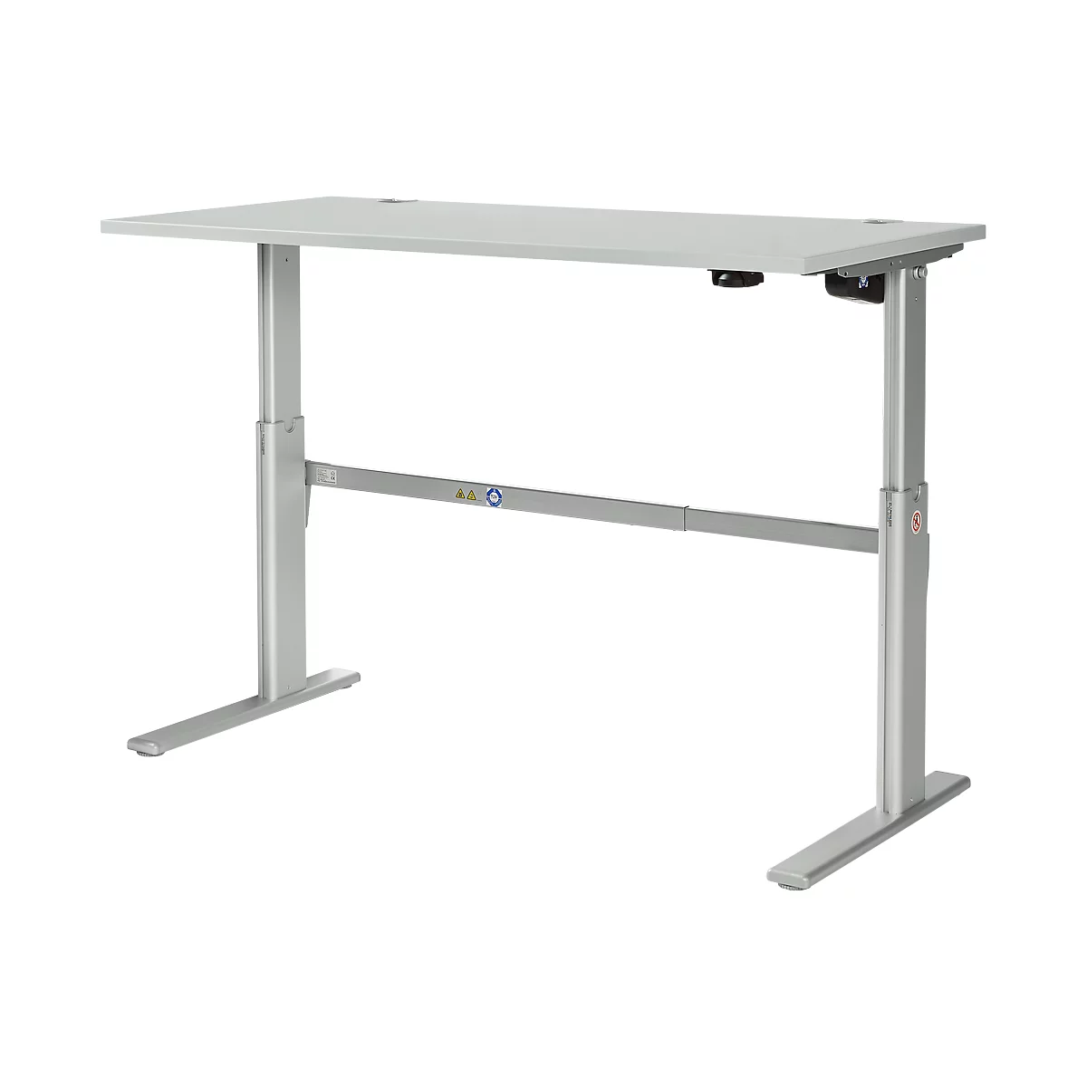 Schreibtisch Standard, elektrisch höhenverstellbar, Rechteck, C-Fuß, B 1600 x T 800 x H 725-1185 mm, lichtgrau/weißaluminium RAL 9006 