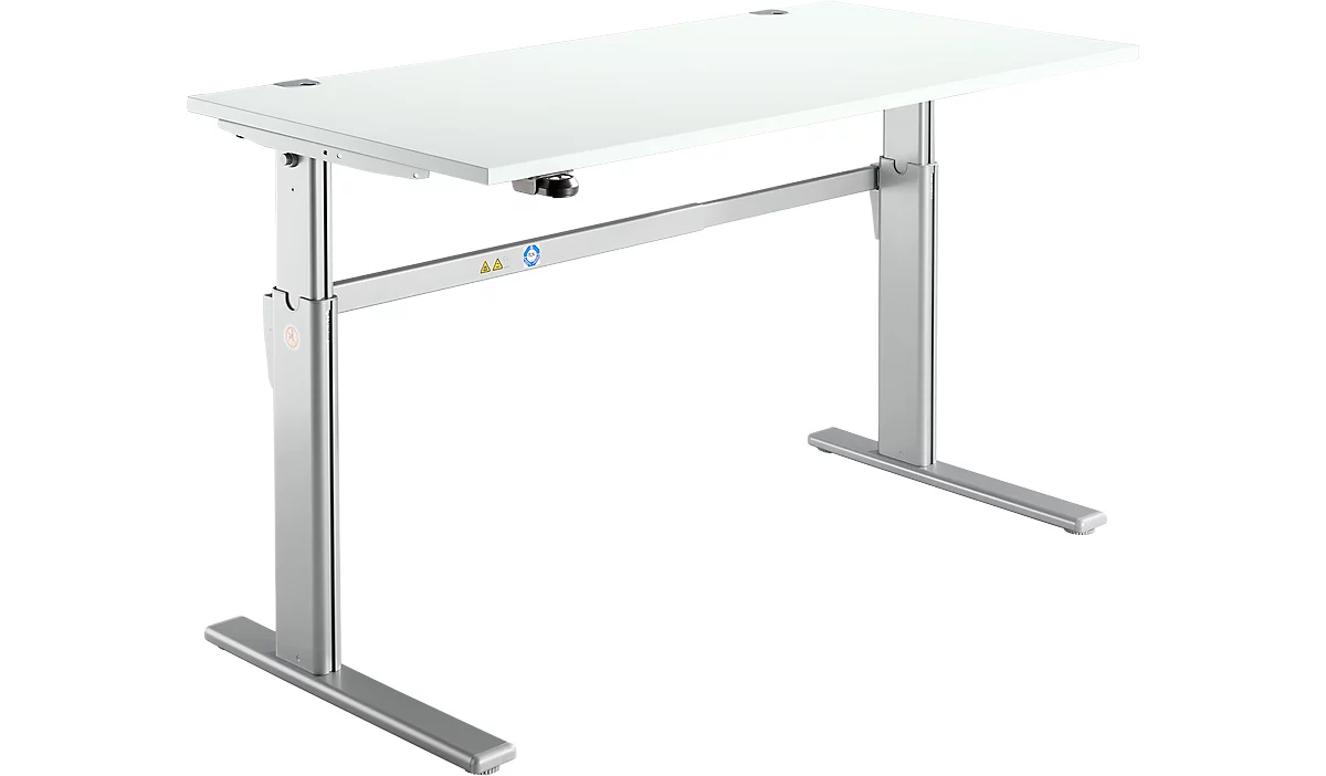 Schreibtisch Standard, elektrisch höhenverstellbar, Rechteck, C-Fuß, B 1600 x T 800 x H 725-1185 mm, lichtgrau/weißaluminium RAL 9006