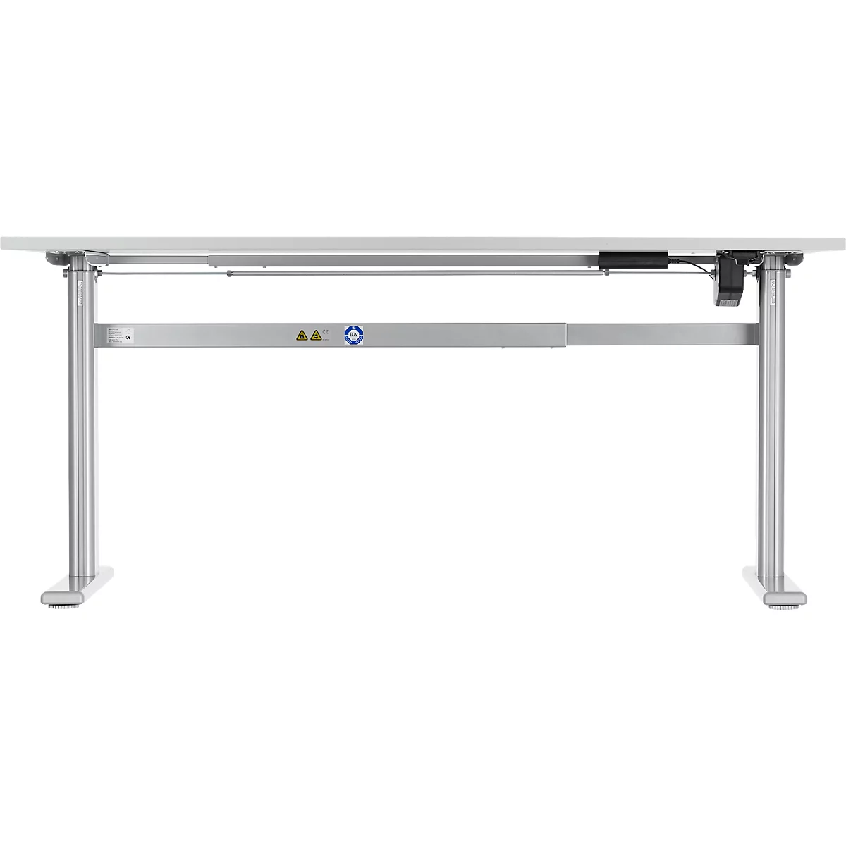 Schreibtisch Standard, elektrisch höhenverstellbar, Rechteck, C-Fuß, B 1600 x T 800 x H 725-1185 mm, lichtgrau/weißaluminium RAL 9006