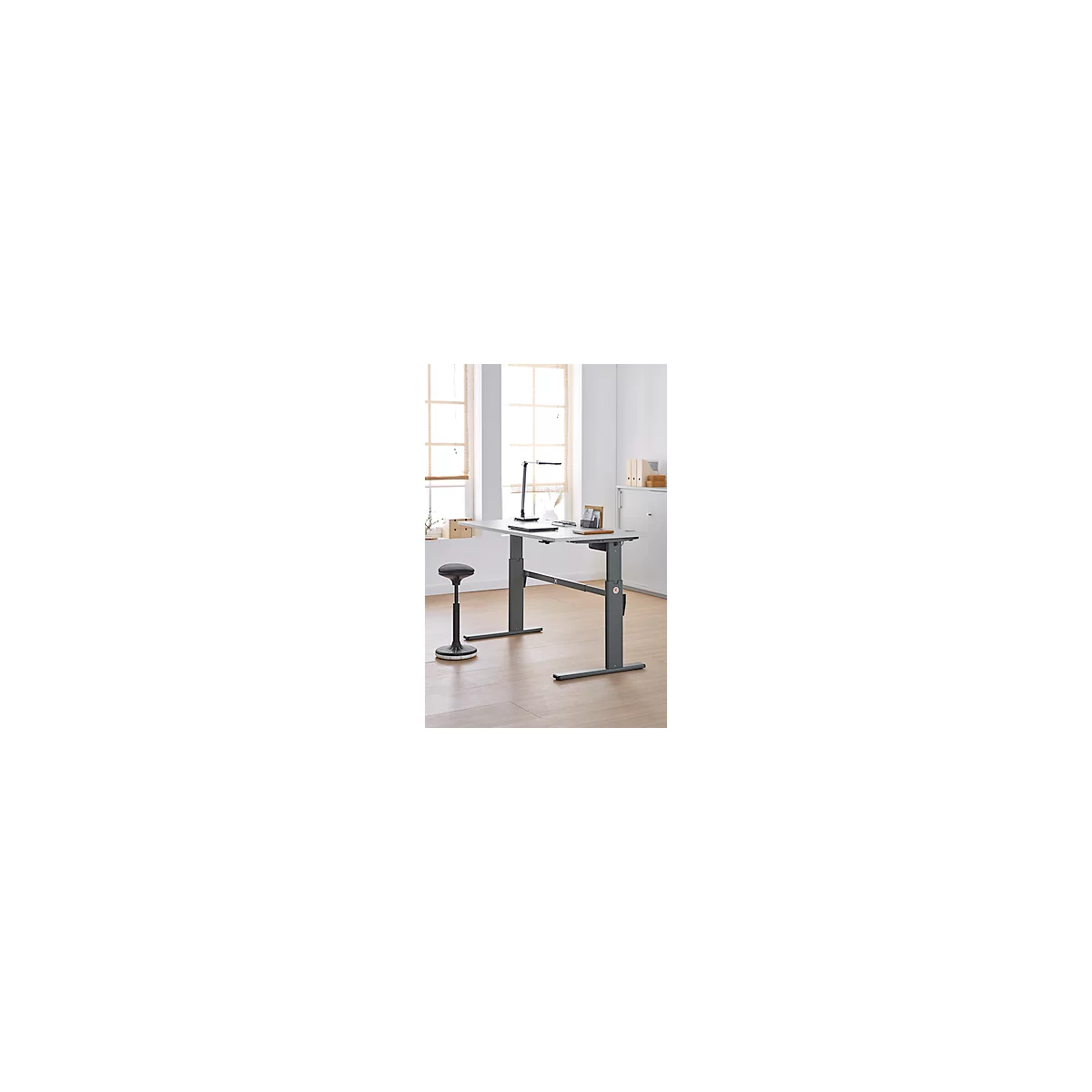 Schreibtisch Standard, elektrisch höhenverstellbar, Rechteck, C-Fuß, B 1600 x T 800 x H 725-1185 mm, weiß/anthrazit