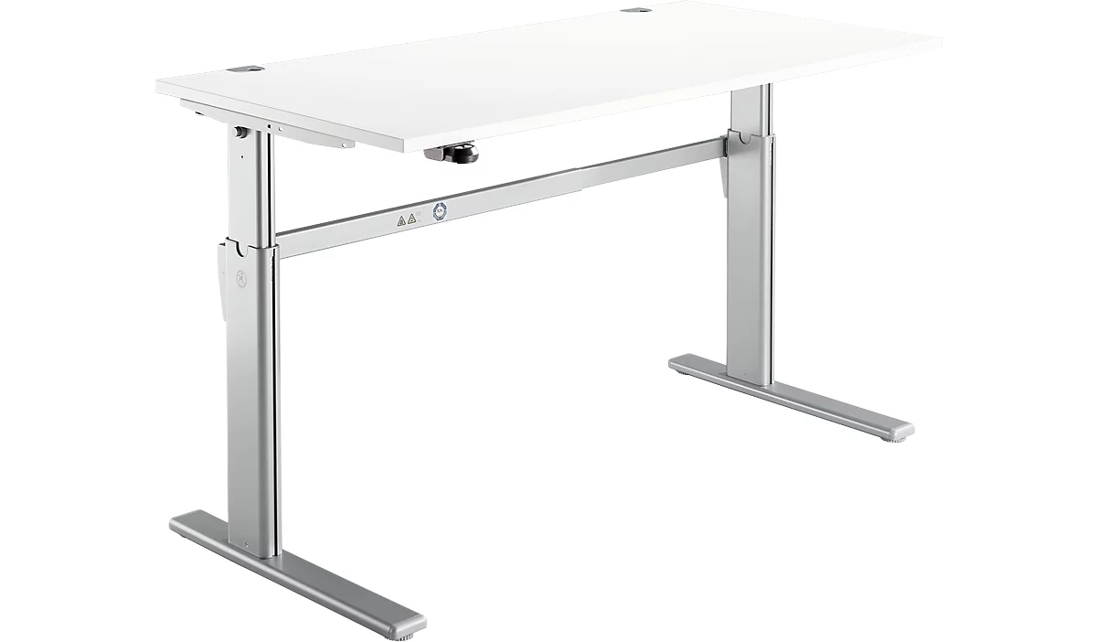 Schreibtisch Standard, elektrisch höhenverstellbar, Rechteck, C-Fuß, B 1600 x T 800 x H 725-1185 mm, weiß/weißaluminium RAL 9006 