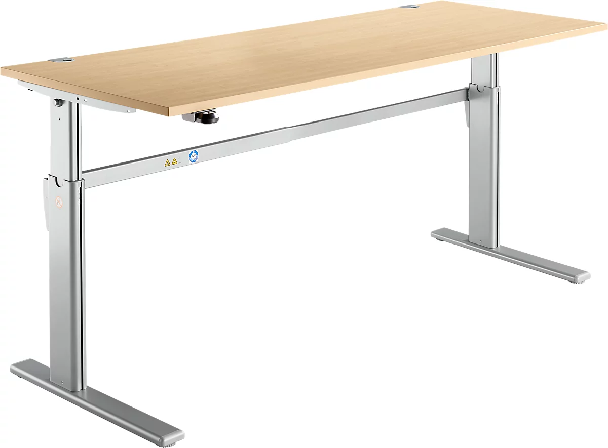 Schreibtisch Standard, elektrisch höhenverstellbar, Rechteck, C-Fuß, B 1800 x T 800 x H 725-1185 mm, Ahorn/weißaluminium RAL 9006