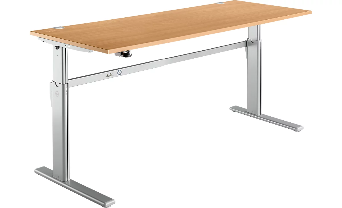 Schreibtisch Standard, elektrisch höhenverstellbar, Rechteck, C-Fuß, B 1800 x T 800 x H 725-1185 mm, Buche/weißaluminium RAL 9006 