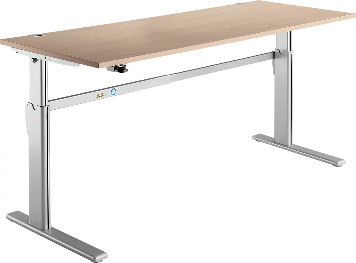 Schreibtisch Standard, elektrisch höhenverstellbar, Rechteck, C-Fuß, B 1800 x T 800 x H 725-1185 mm, Eiche/weißaluminium RAL 9006