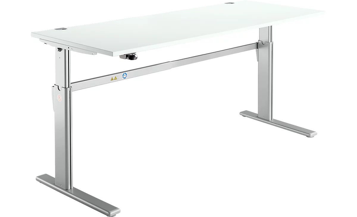 Schreibtisch Standard, elektrisch höhenverstellbar, Rechteck, C-Fuß, B 1800 x T 800 x H 725-1185 mm, lichtgrau/weißaluminium RAL 9006