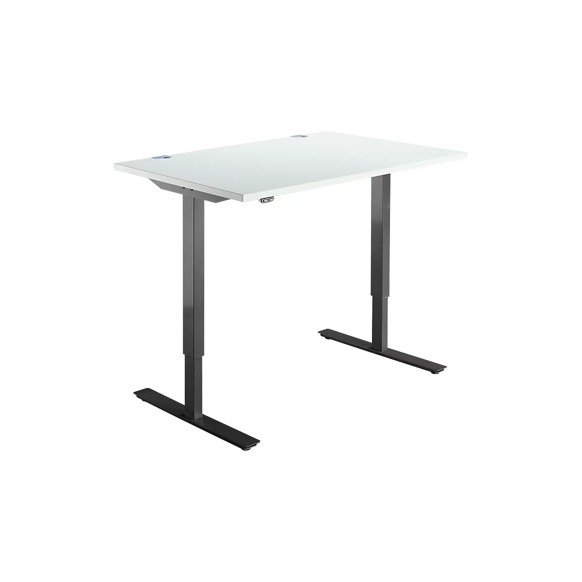 Schreibtisch Start Off, elektrisch höhenverstellbar, Rechteck, T-Fuß, B 1200 x T 800 x H 755-1255 mm, lichtgrau/schwarz