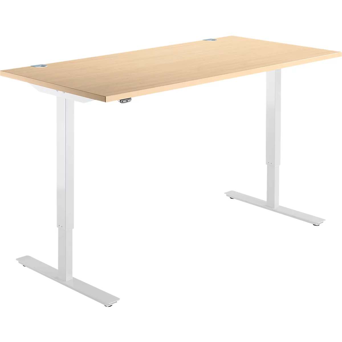 Schreibtisch Start Off, elektrisch höhenverstellbar, Rechteck, T-Fuß, B 1600 x T 800 x H 755-1255 mm, Ahorn/weiß