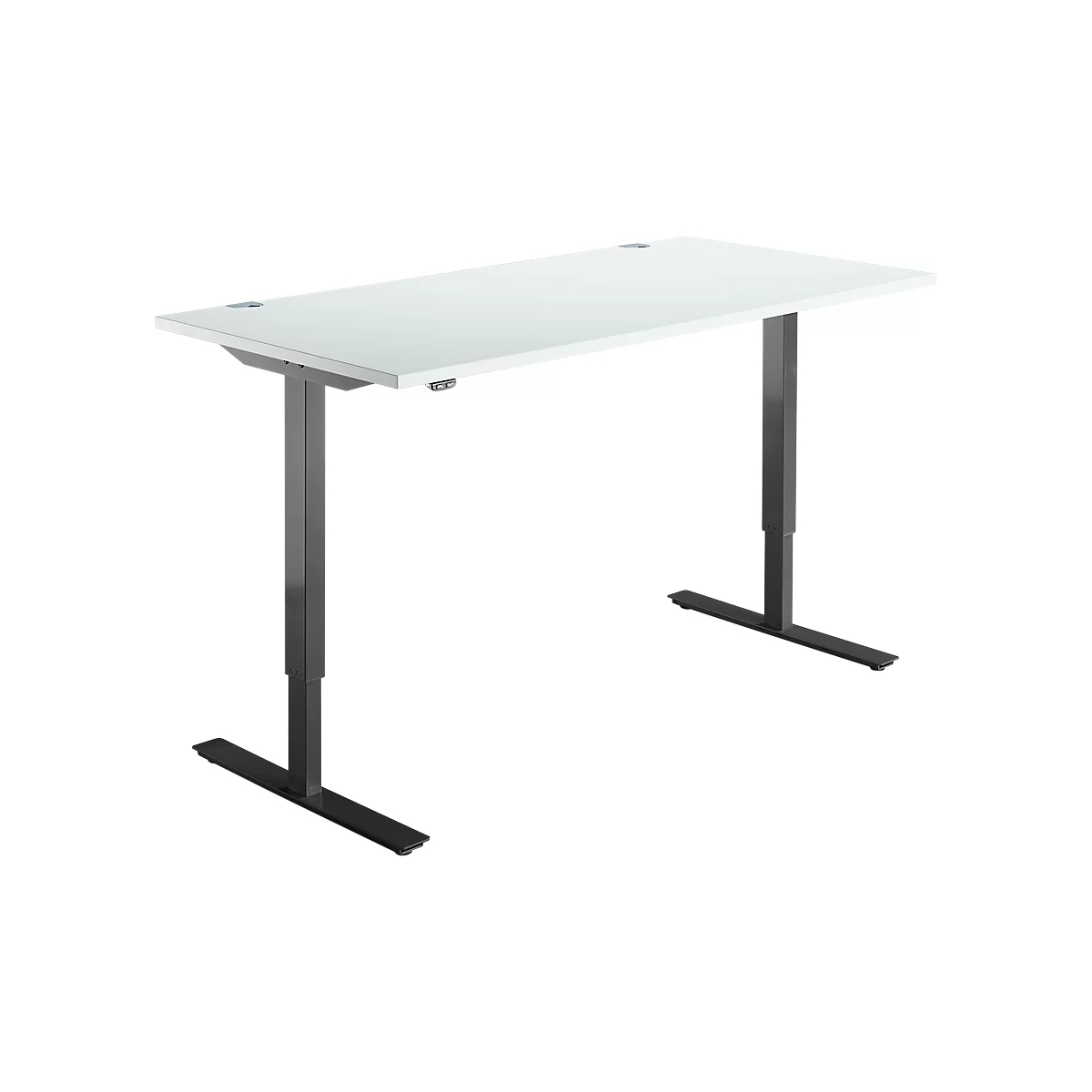 Schreibtisch Start Off, elektrisch höhenverstellbar, Rechteck, T-Fuß, B 1600 x T 800 x H 755-1255 mm, lichtgrau/schwarz