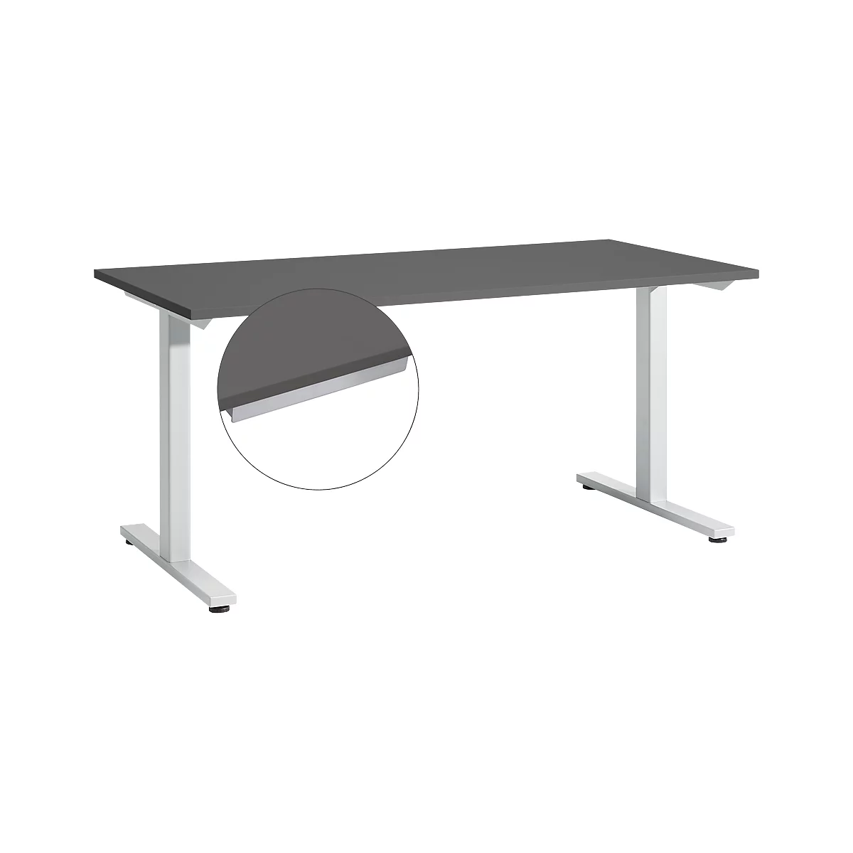 Schreibtisch Start Off, T-Fuß-Gestell, B 1600 x T 800 x H 735 mm, graphit + Schublade