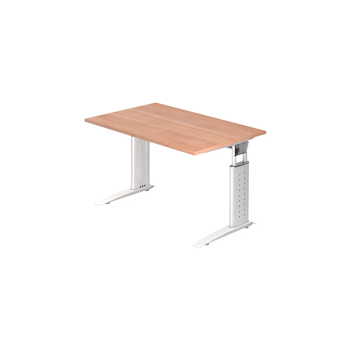 Schreibtisch TARVIS, C-Fuß, Quadrat, B 1200 mm, Gestell weiß, höhenverstellbar, Nussbaum