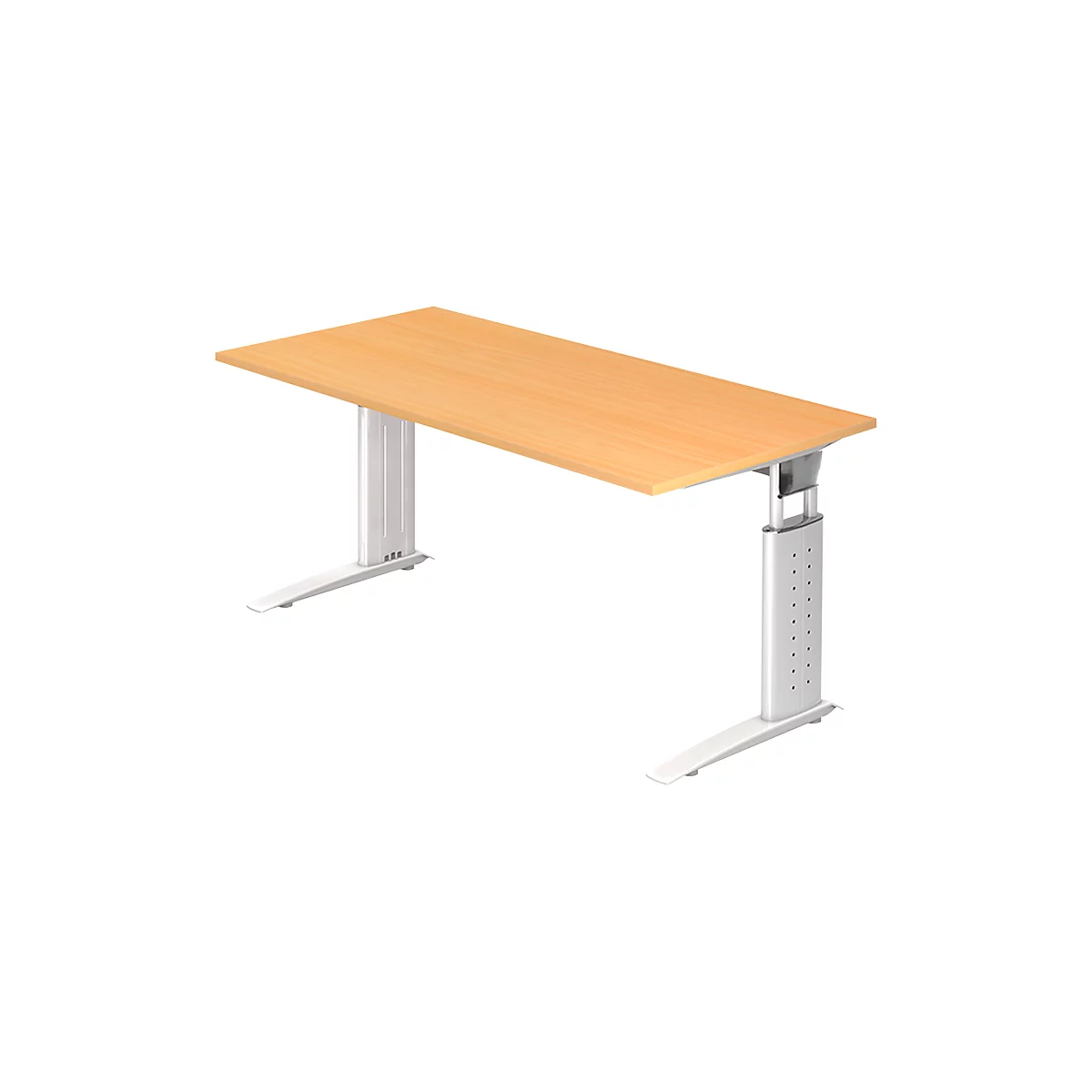 Schreibtisch TARVIS, C-Fuß, Quadrat, B 1600 mm, Gestell weiß, höhenverstellbar, Buche-Dekor