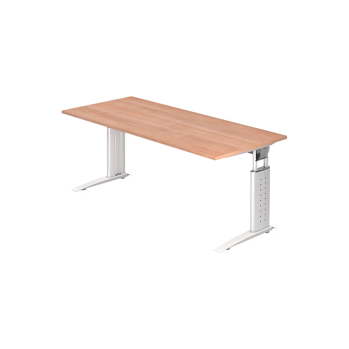Schreibtisch TARVIS, C-Fuß, Quadrat, B 1800 mm, Gestell weiß, höhenverstellbar, Nussbaum-Dekor