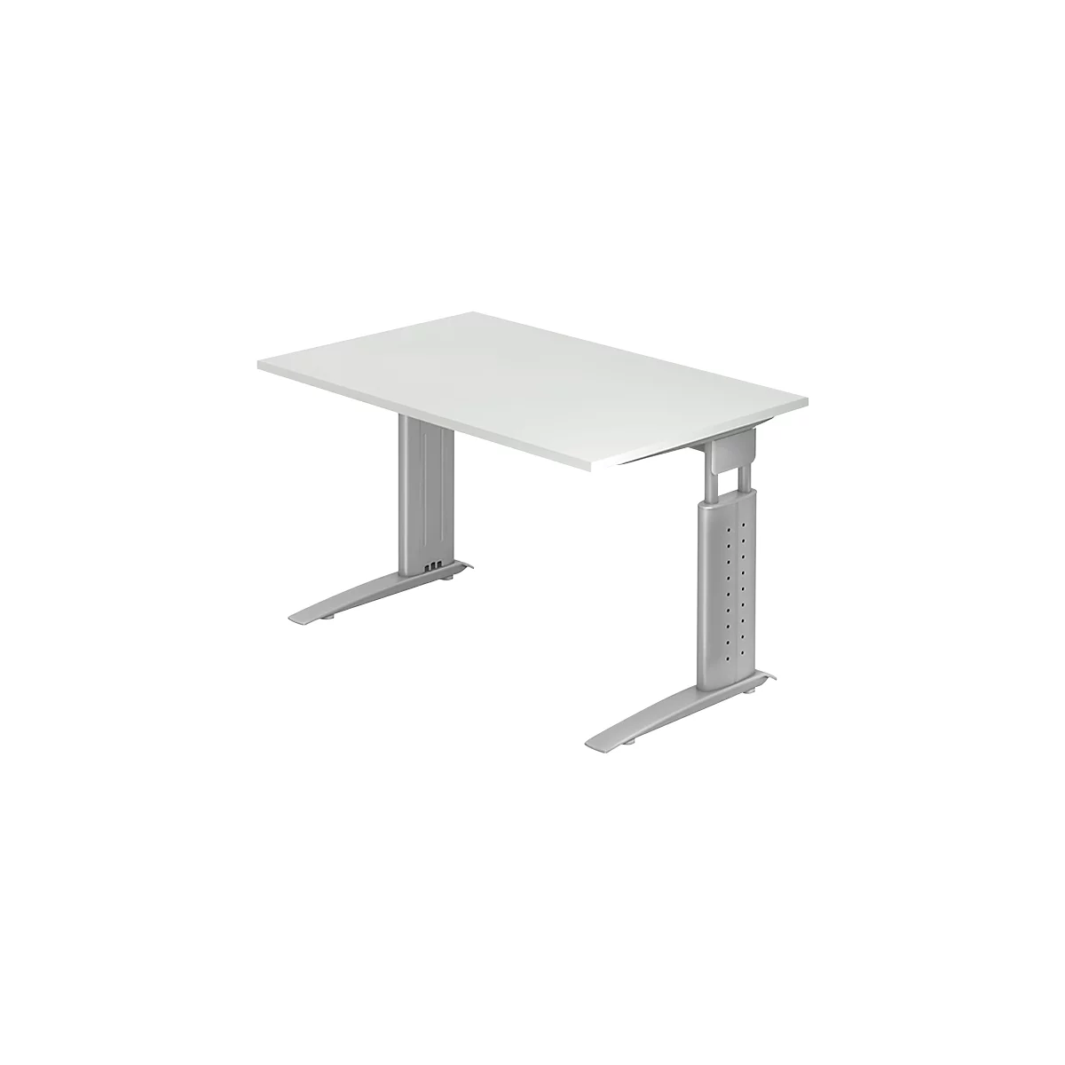 Schreibtisch TARVIS, C-Fuß, Rechteck, B 1200 mm, Gestell silber, höhenverstellbar, lichtgrau