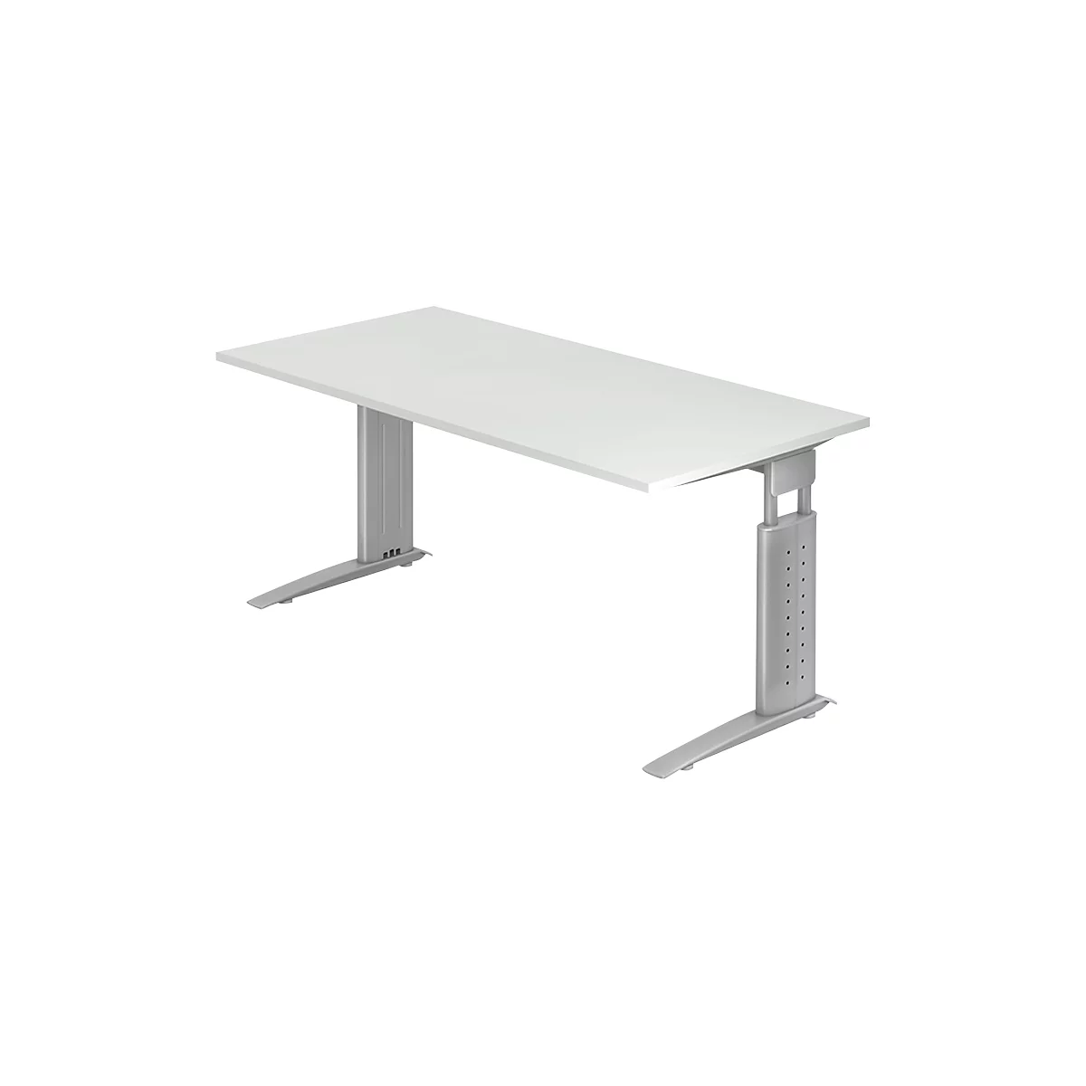 Schreibtisch TARVIS, C-Fuß, Rechteck, B 1600 mm, Gestell silber, höhenverstellbar, lichtgrau