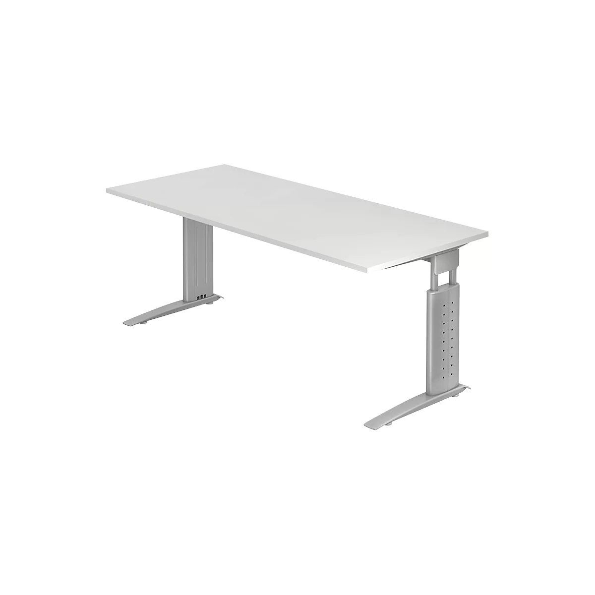 Schreibtisch TARVIS, C-Fuß, Rechteck, B 1800 mm, Gestell silber, höhenverstellbar, lichtgrau