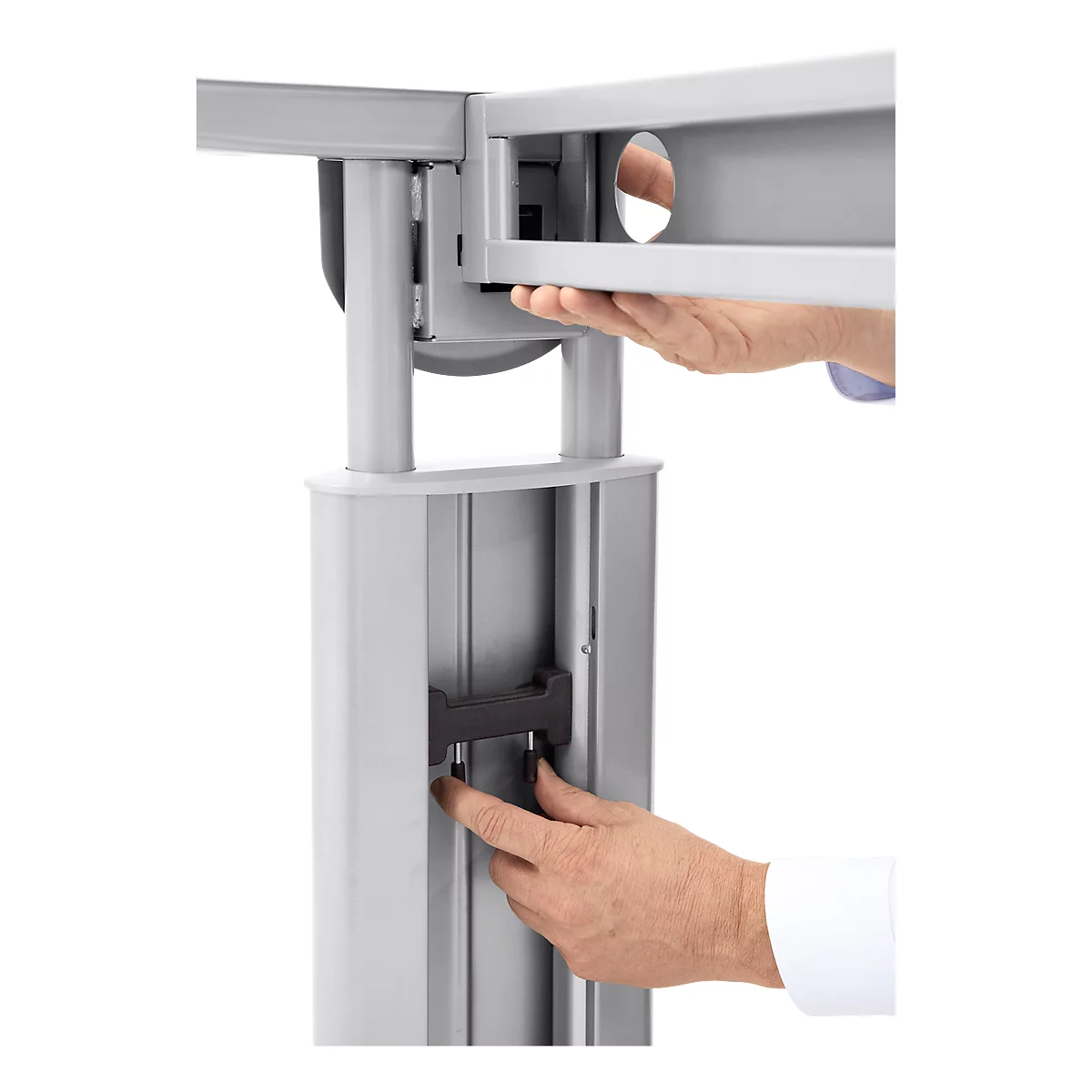 Schreibtisch TARVIS, C-Fuß, Rechteck, B 800 mm, Gestell silber, höhenverstellbar, lichtgrau