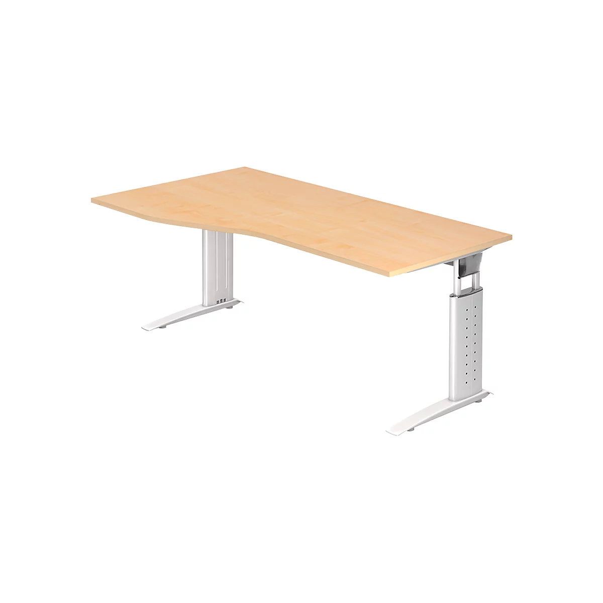 Schreibtisch TARVIS, Freiform, B 1800 x T 800/1000 x H 680-820 mm, Gestell weiß, Ahorn-Dekor