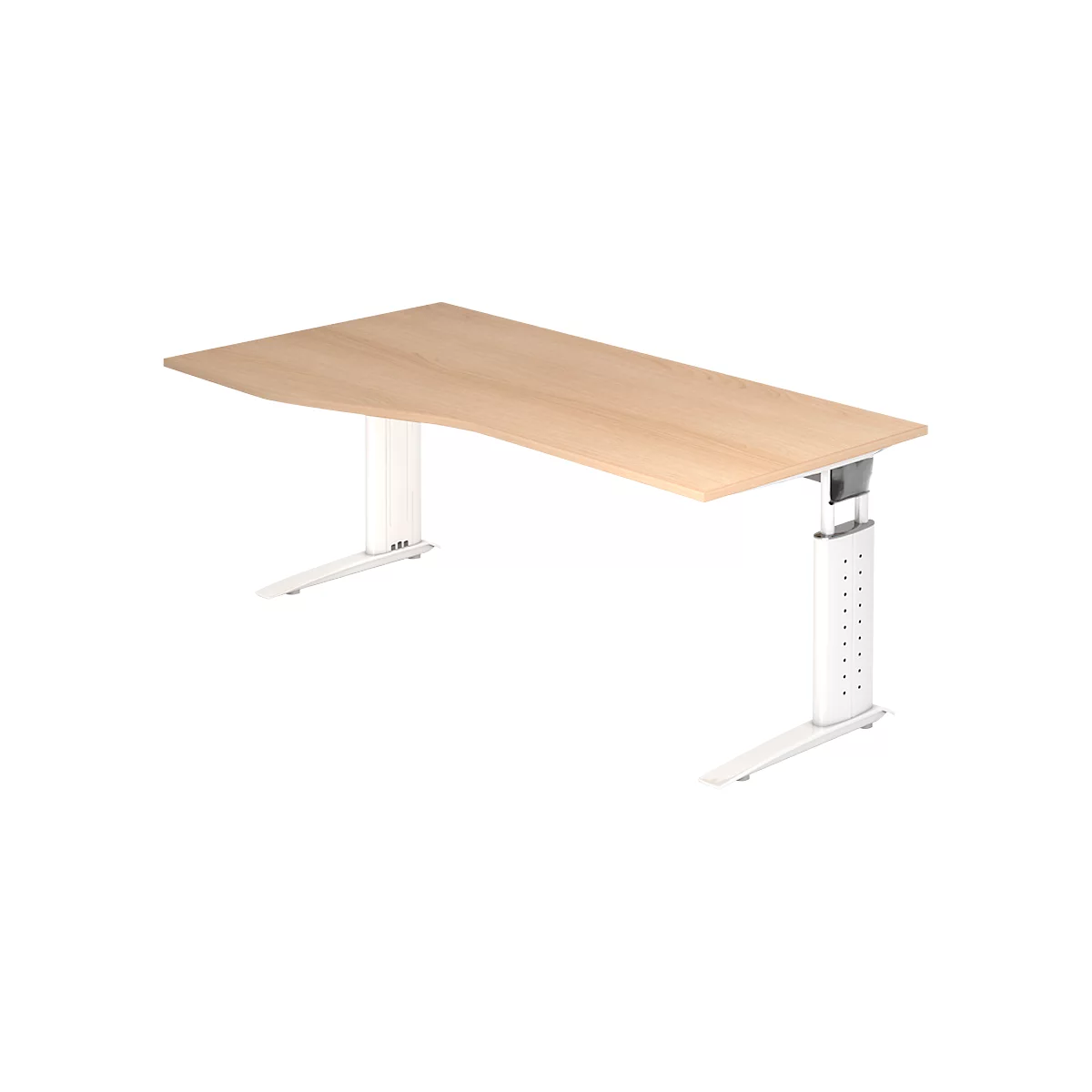 Schreibtisch TARVIS, Freiform, B 1800 x T 800/1000 x H 680-820 mm, Gestell weiß, Eiche-Dekor