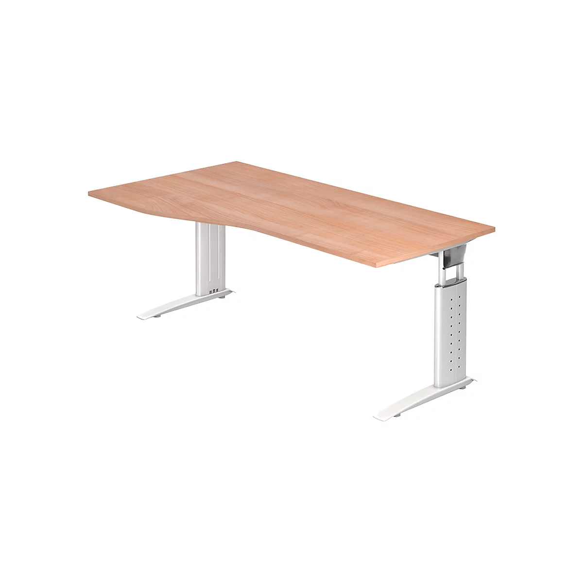Schreibtisch TARVIS, Freiform, B 1800 x T 800/1000 x H 680-820 mm, Gestell weiß, Nussbaum,-Dekor