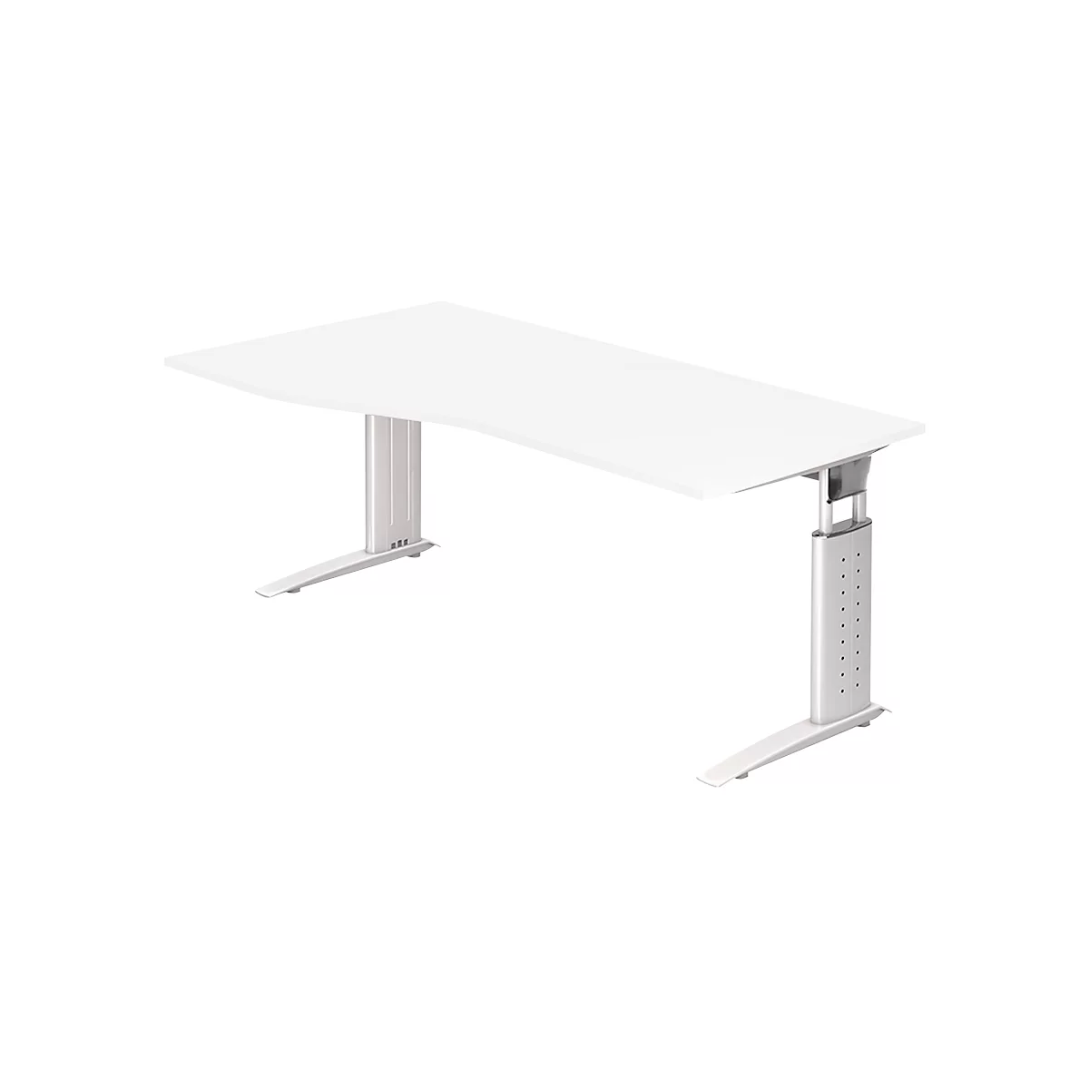 Schreibtisch TARVIS, Freiform, B 1800 x T 800/1000 x H 680-820 mm, Gestell weiß, weiß