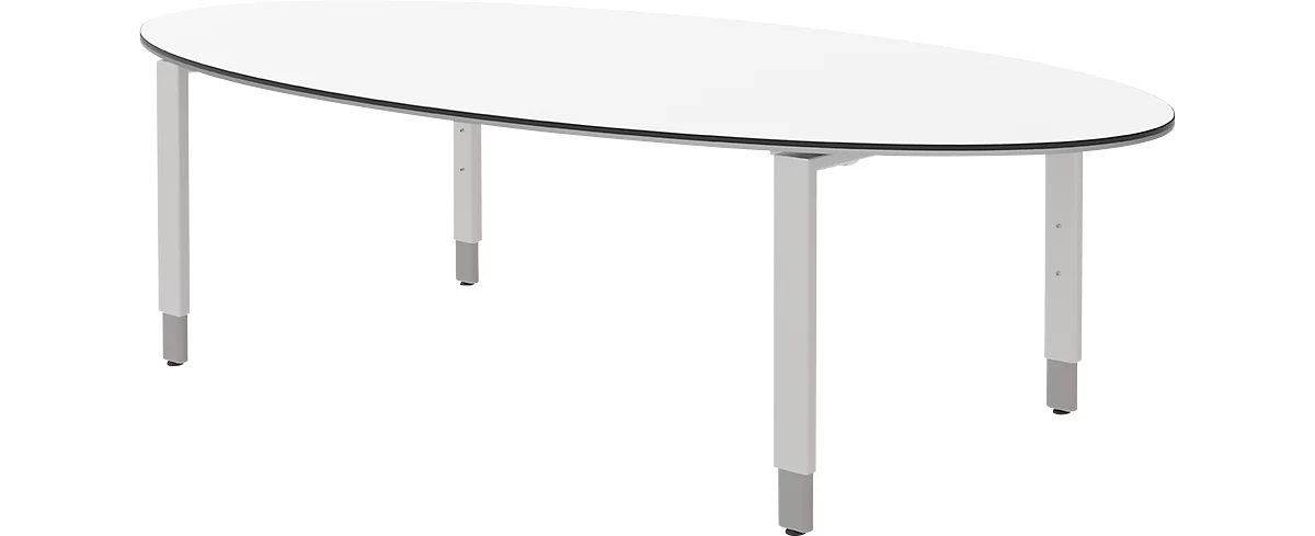 Schreibtisch TEQSTYLE, 4-Fuß, oval, B 2200 x T 1100 x H 720 mm, weiß/alu